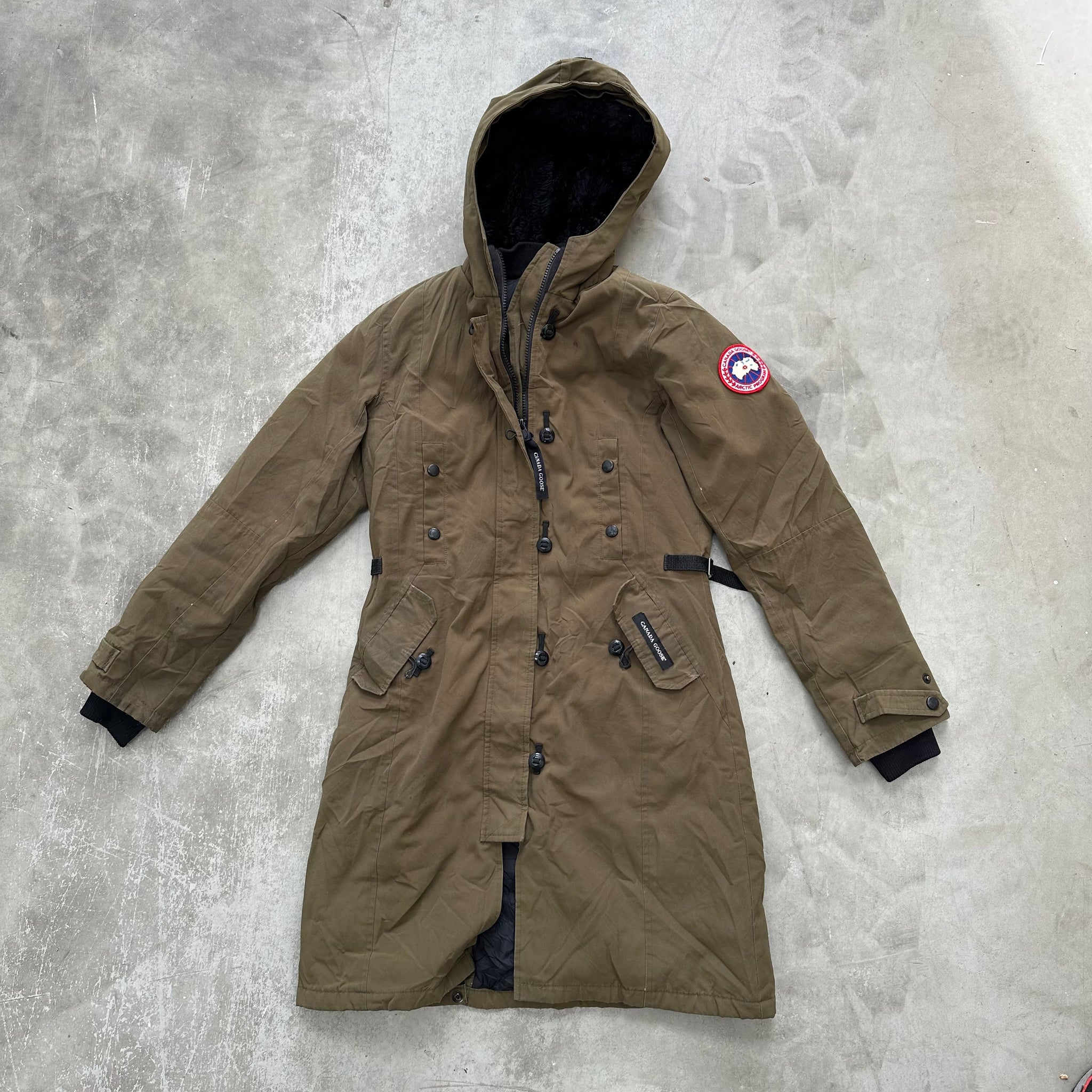 Canada Goose Khaki Green Long Fur Jacket Size XS