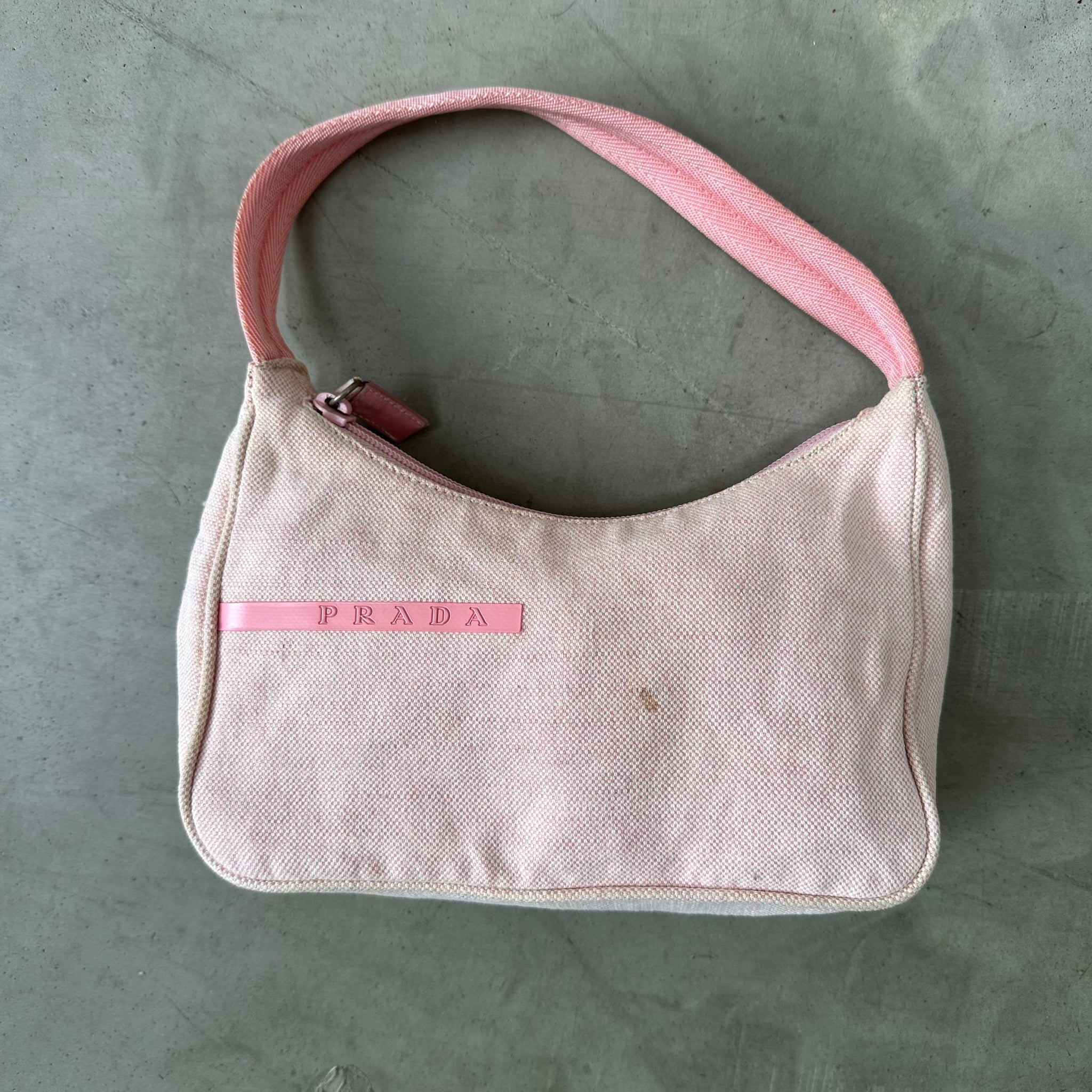 Prada Pink Logo Shoulder Hobo Bag