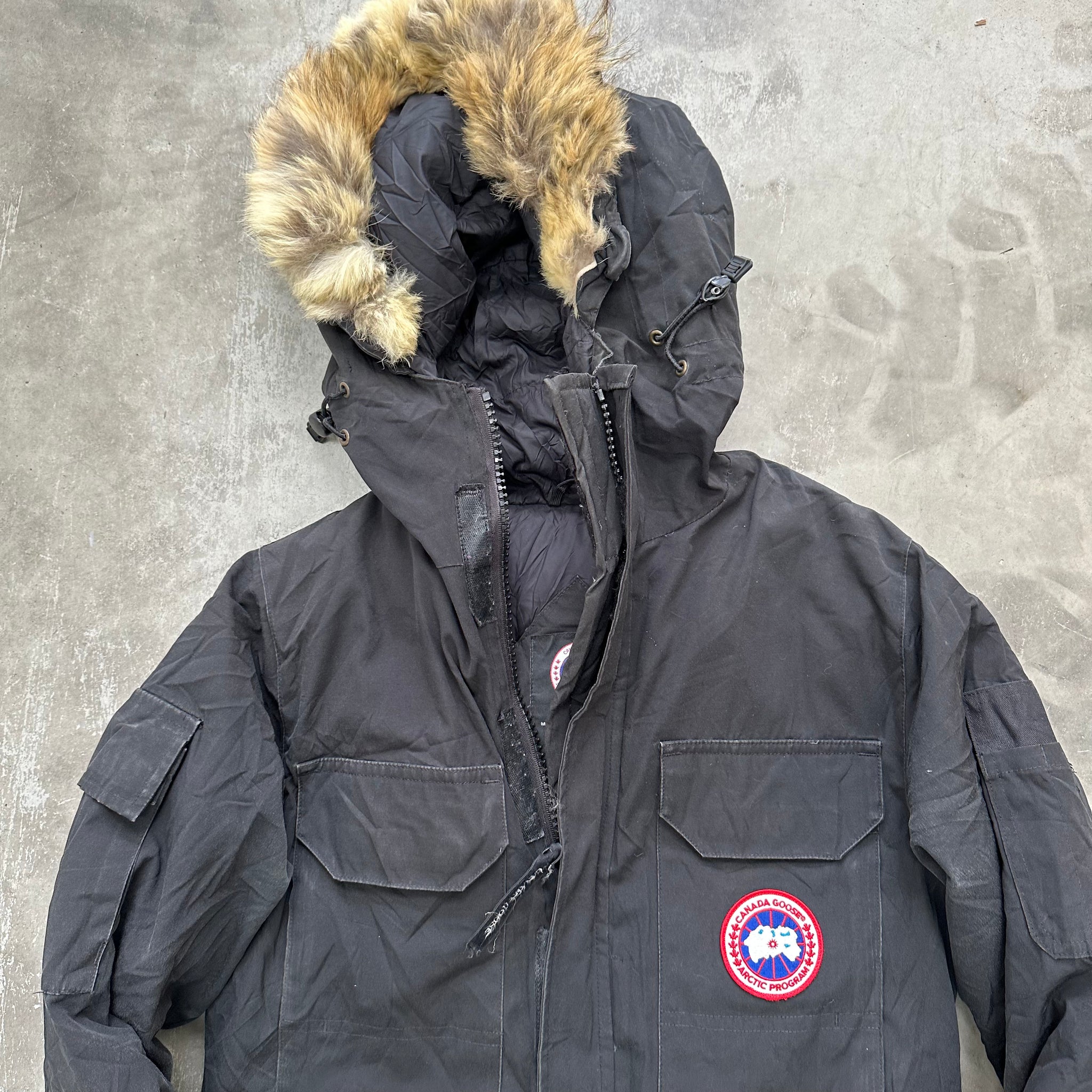 Canada Goose Expedition Logo-Patch Detailed Fur Parka Black Jacket Size XS