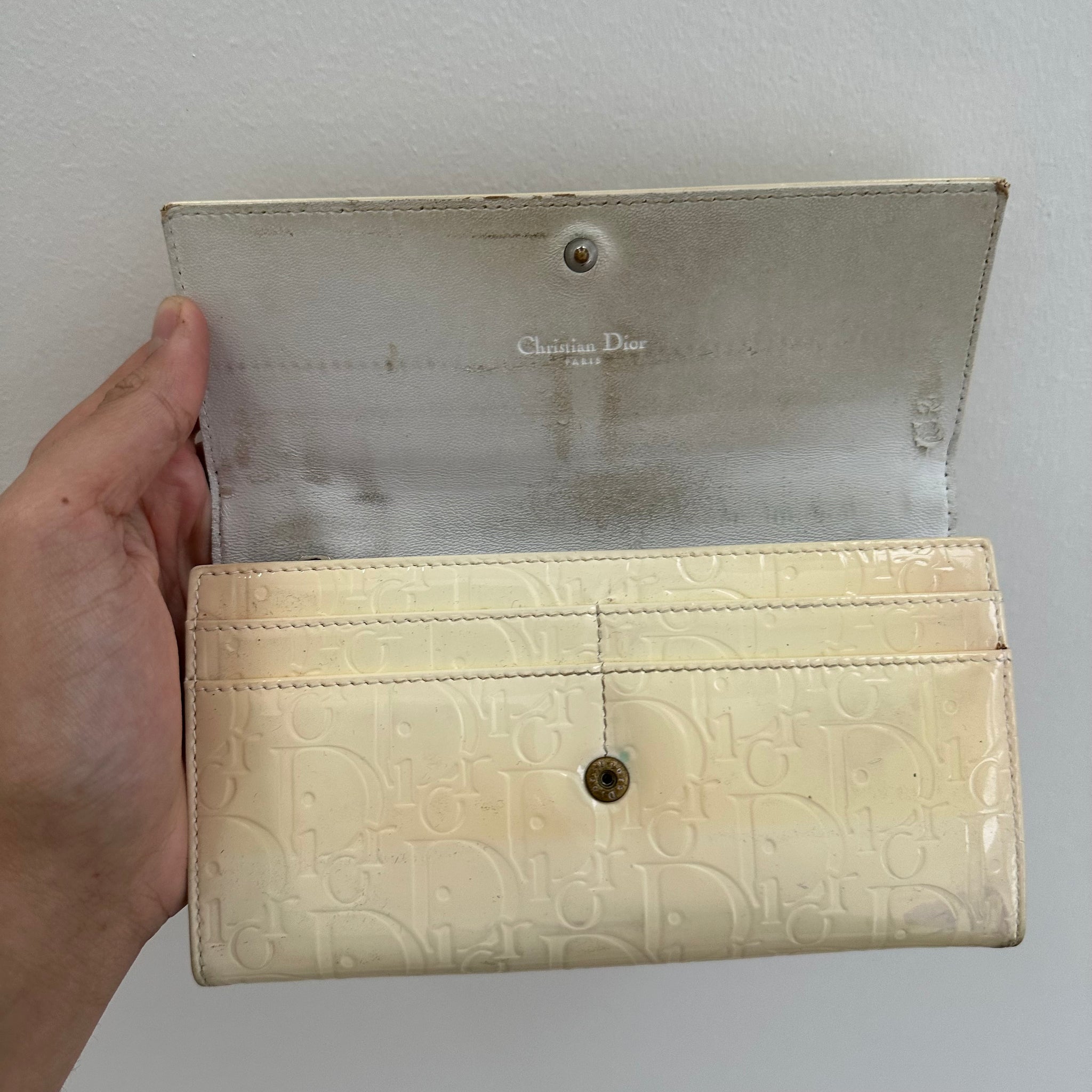 Dior Cream Logo Print Long Wallet