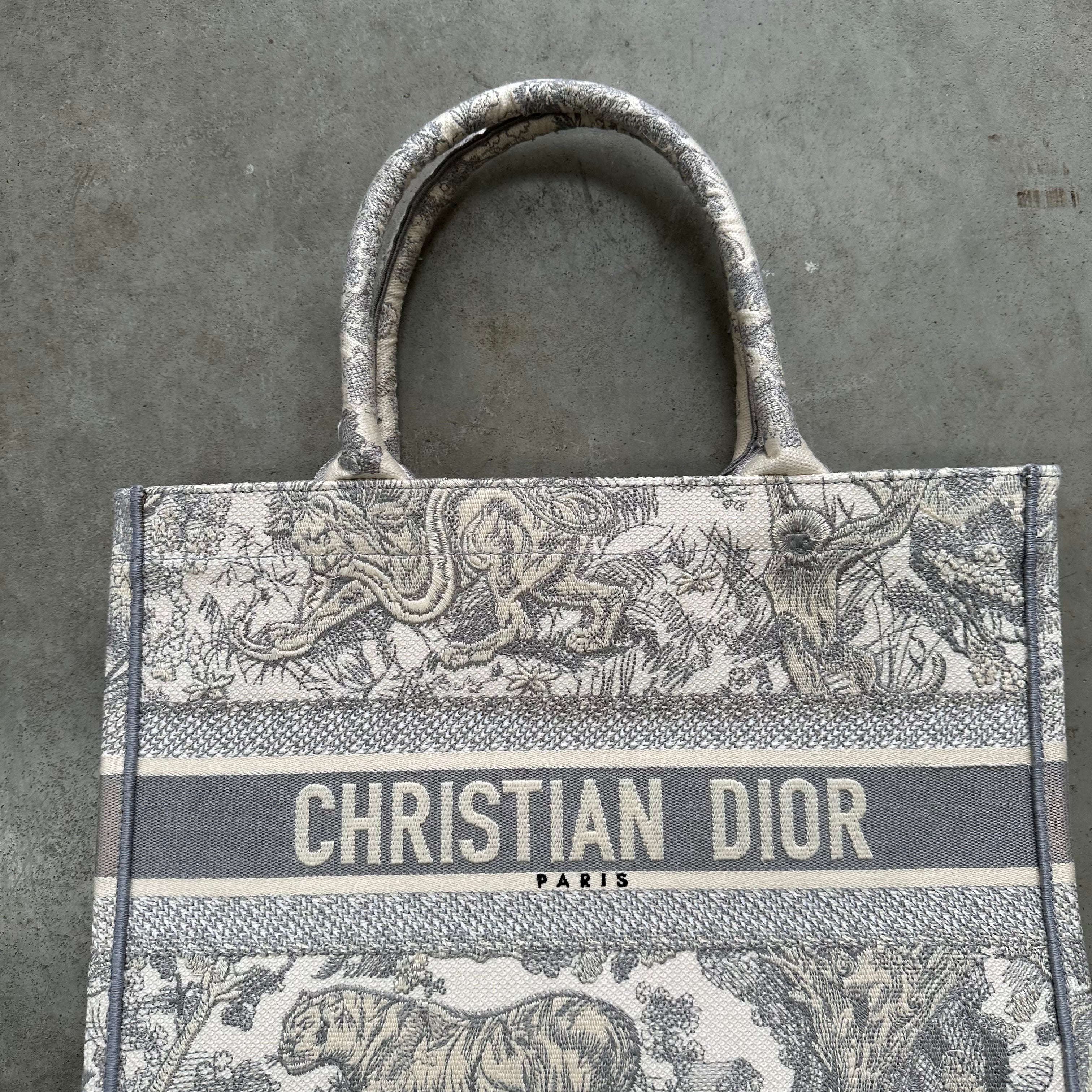 Dior Medium Book Tote Ecru and Gray Toile de Jouy Embroidery