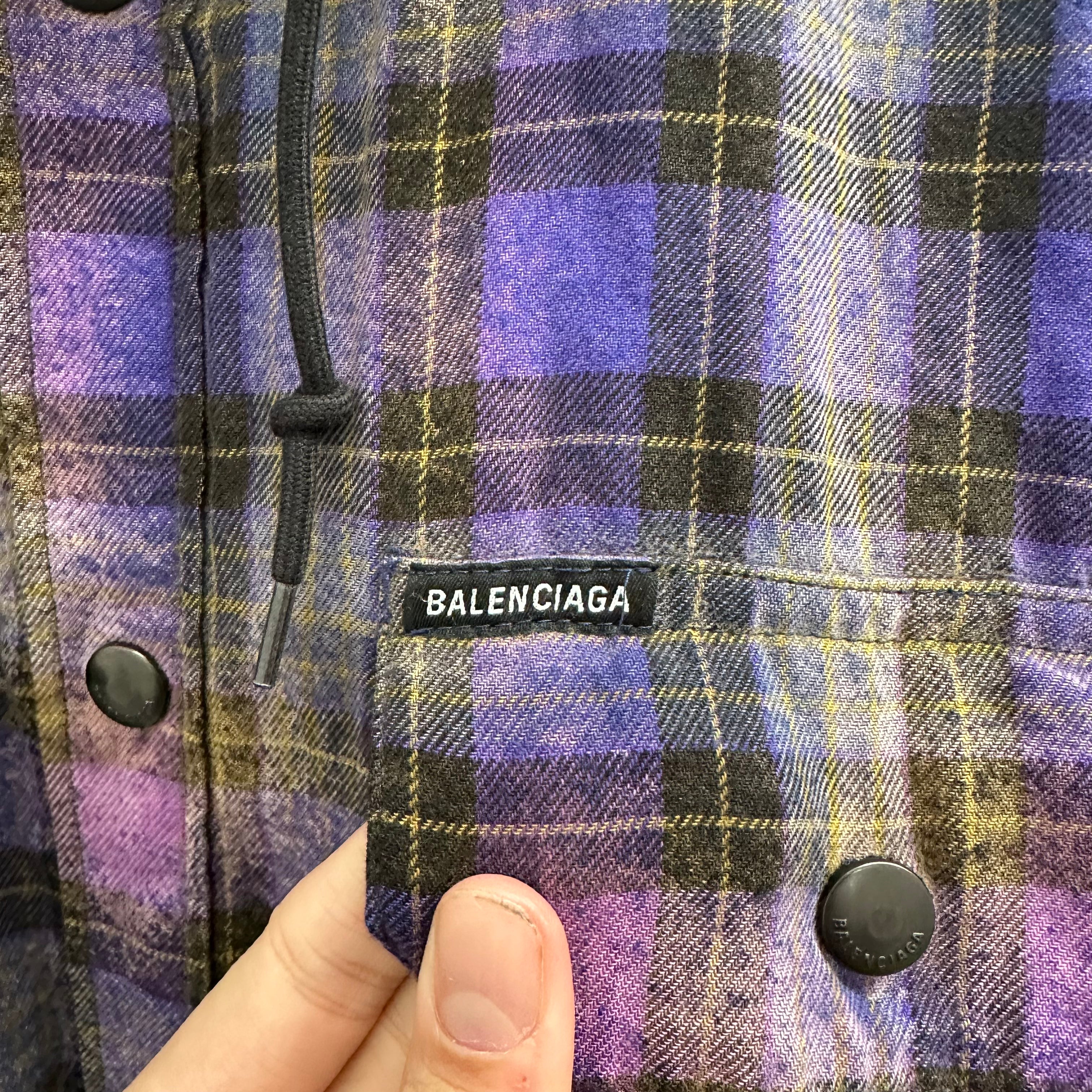 Balenciaga Oversized Bleached Checked Cotton-Flannel Hooded