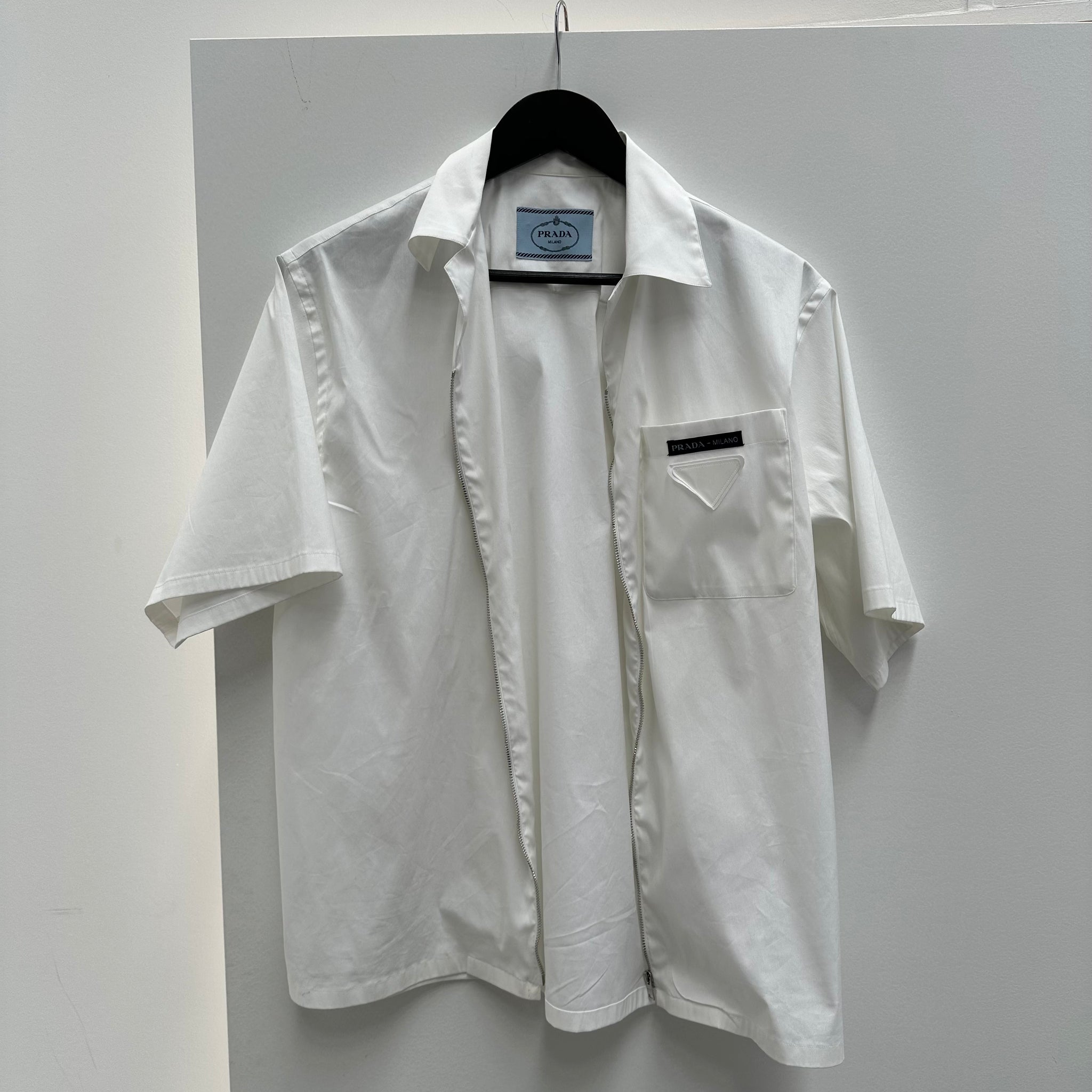 Prada White Patch Logo Zip Up Shirt
