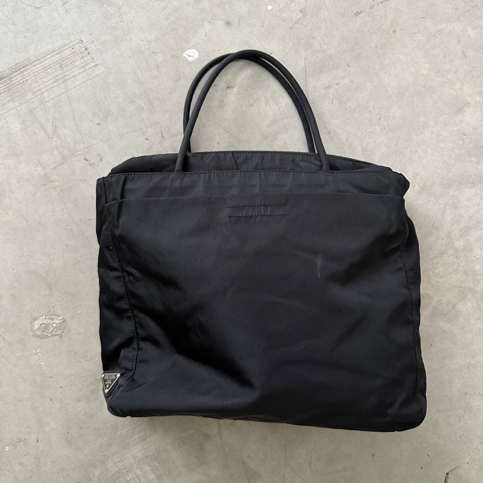 Prada Side Logo Tote Bag Black Nylon