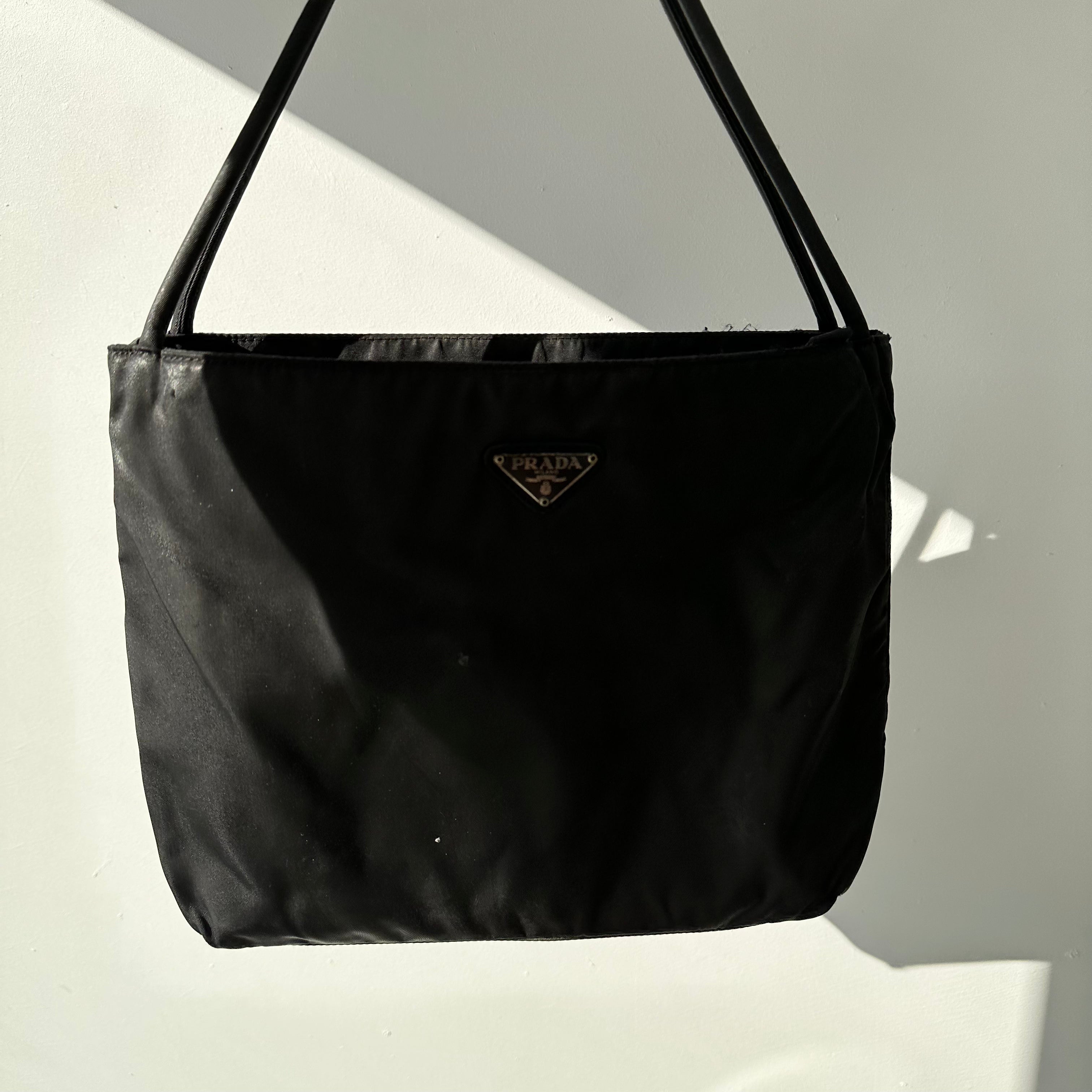 Prada Medium Tote Bag Double Strap Nylon Black