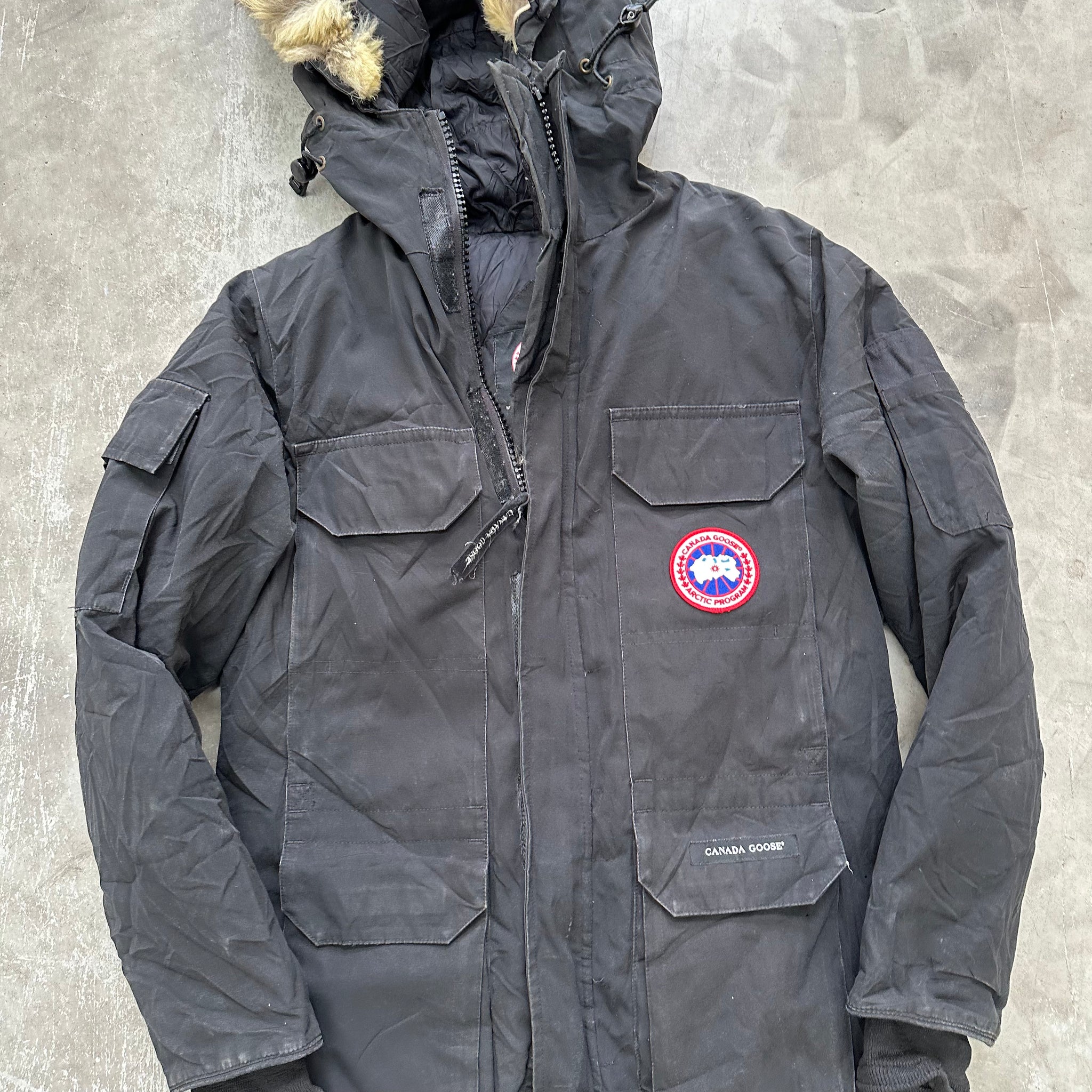 Canada Goose Expedition Logo-Patch Detailed Fur Parka Black Jacket Size XS