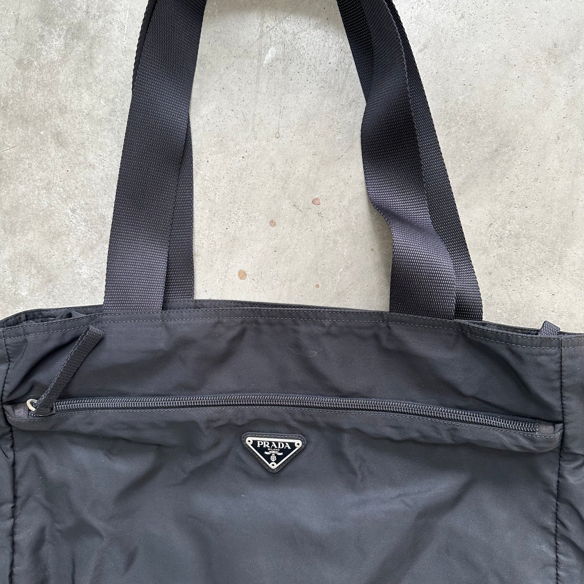 Prada Large Front Zip Tote Bag Black