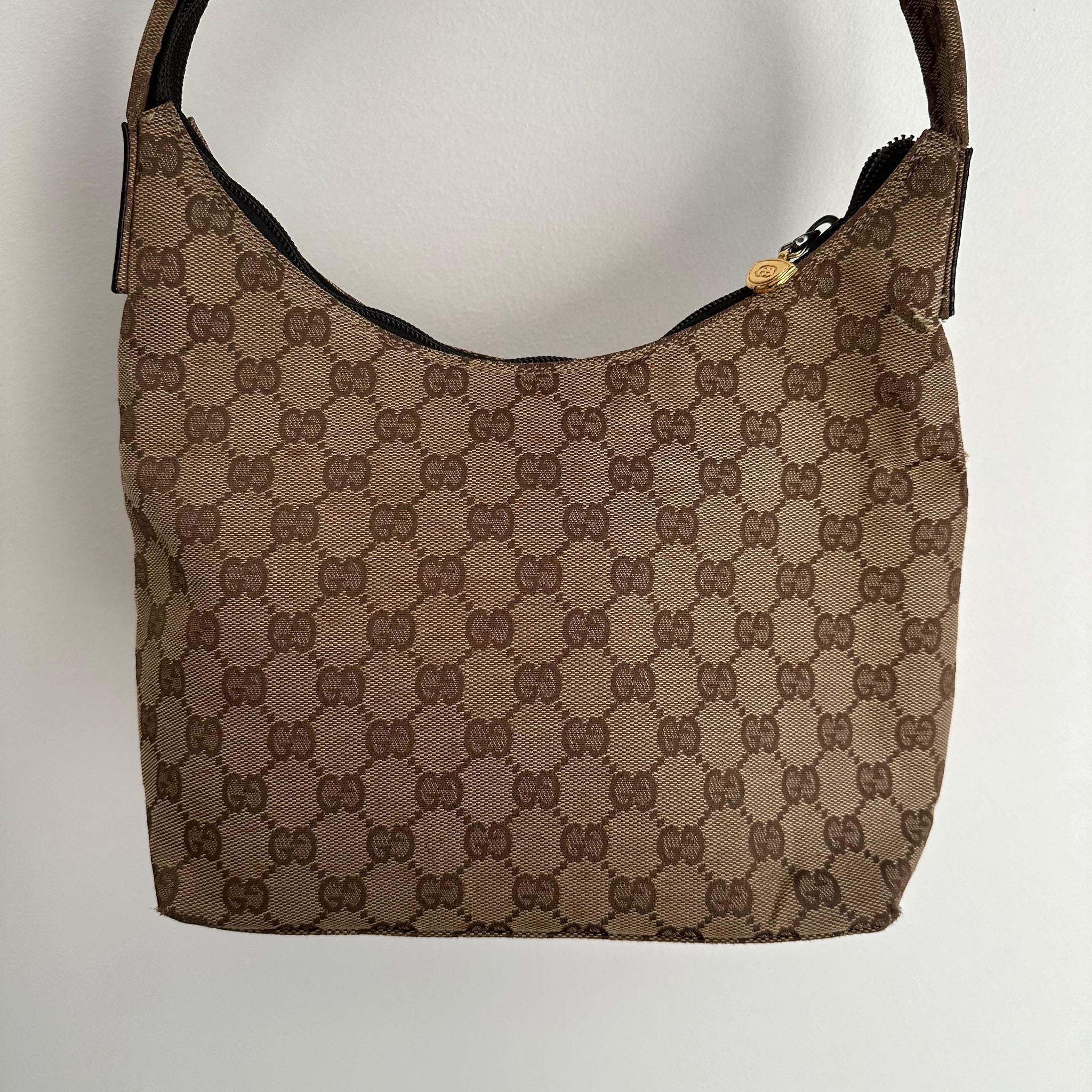 Gucci Front Zip Shoulder Bag Canvas