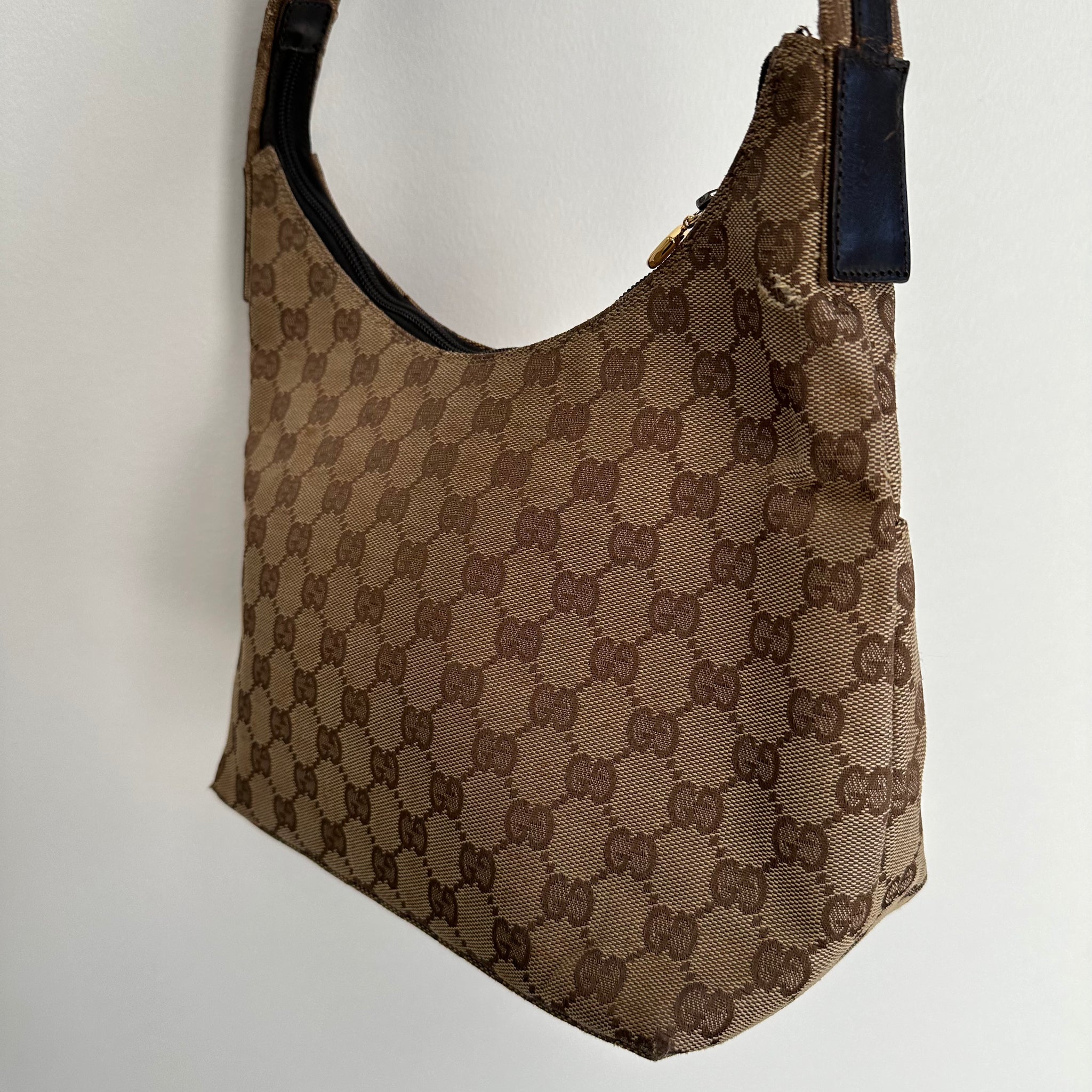 Gucci Front Zip Shoulder Bag Canvas