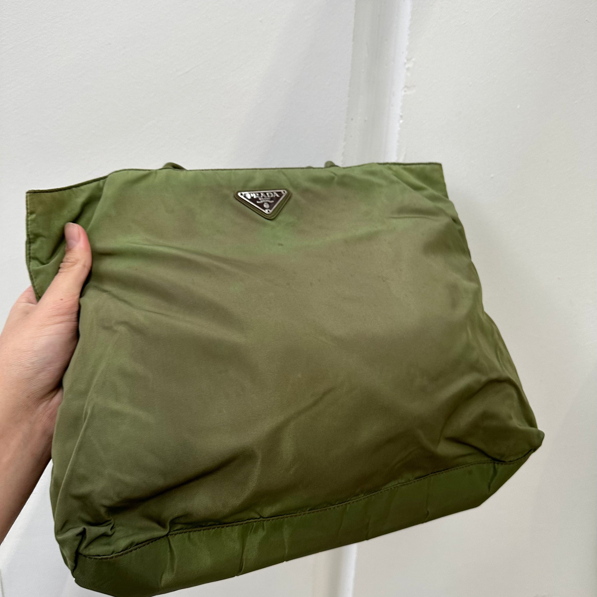 Prada Green Nylon Tote Shoulder Bag