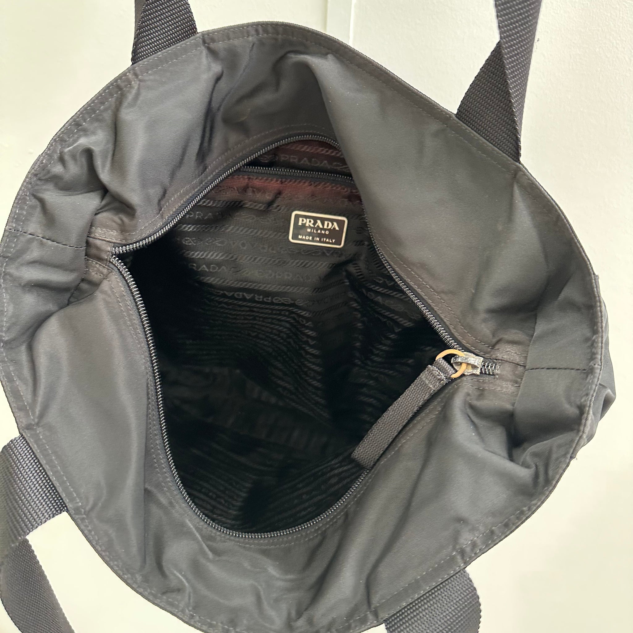 Prada Large Front Zip Tote Bag Black