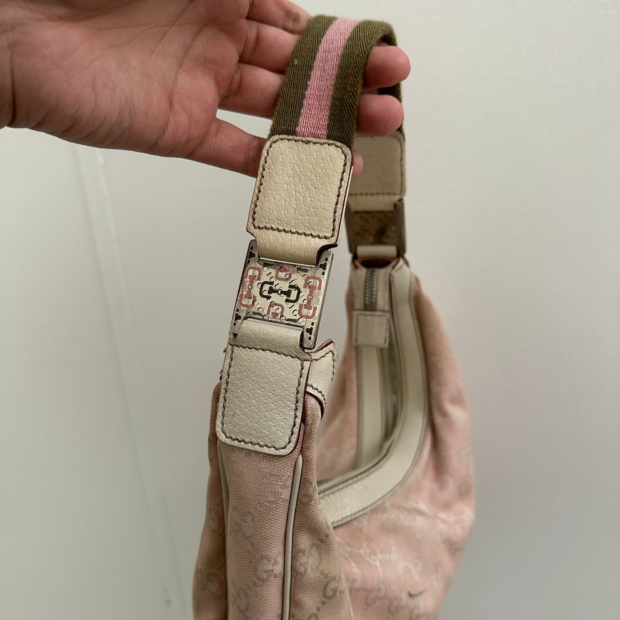 Gucci Shoulder Hobo Style Bag Canvas Pink