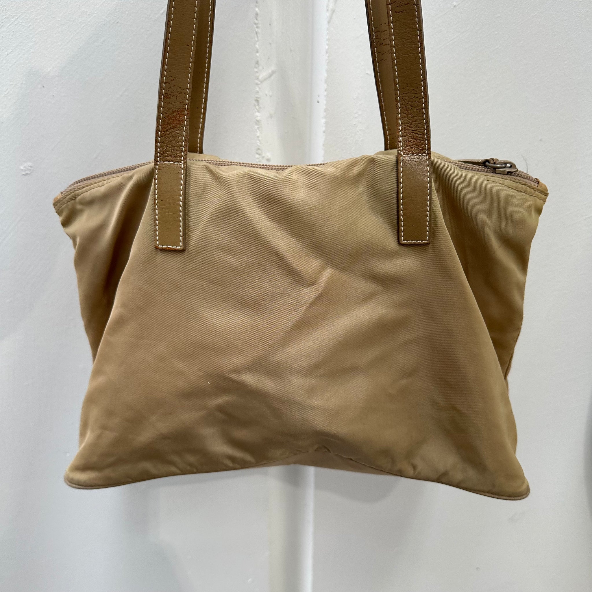 Prada Leather Strap Beige Tote Bag