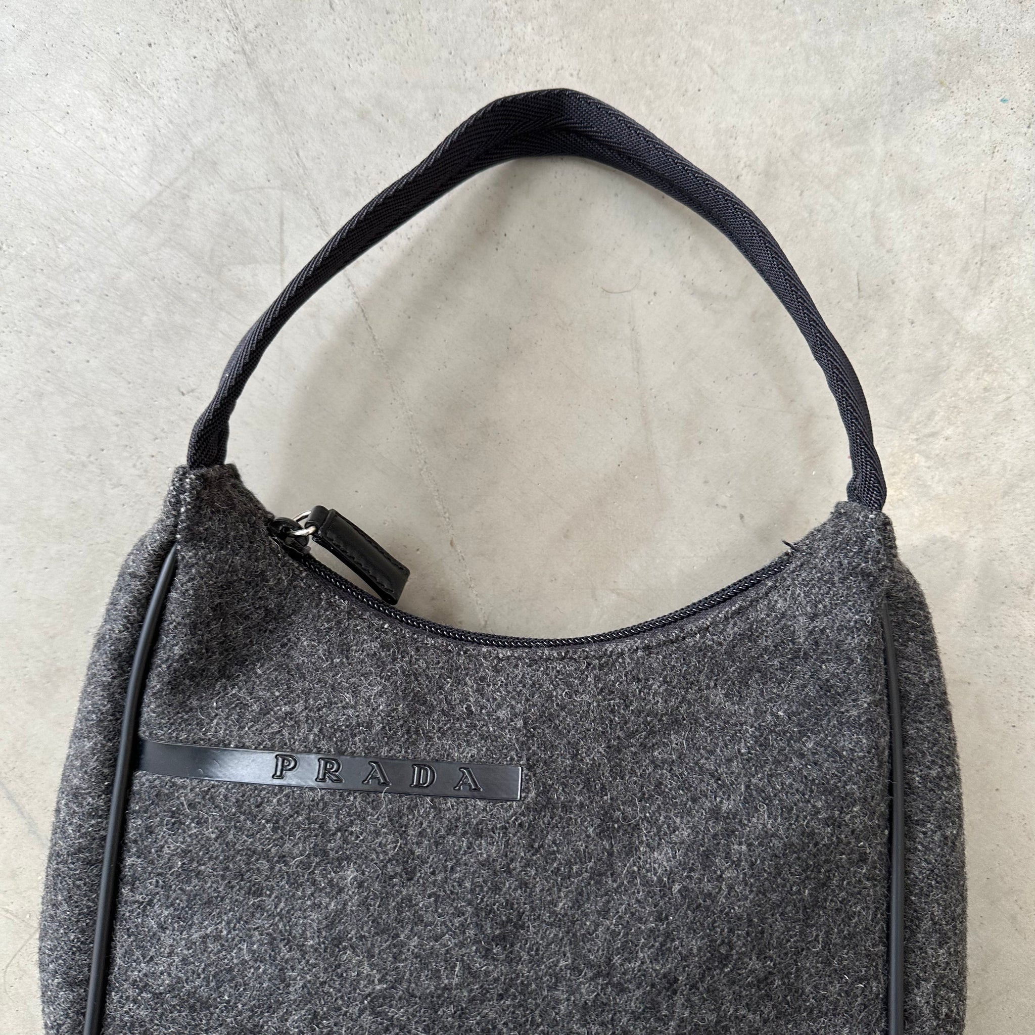 Prada Wool Logo Shoulder Hobo Bag