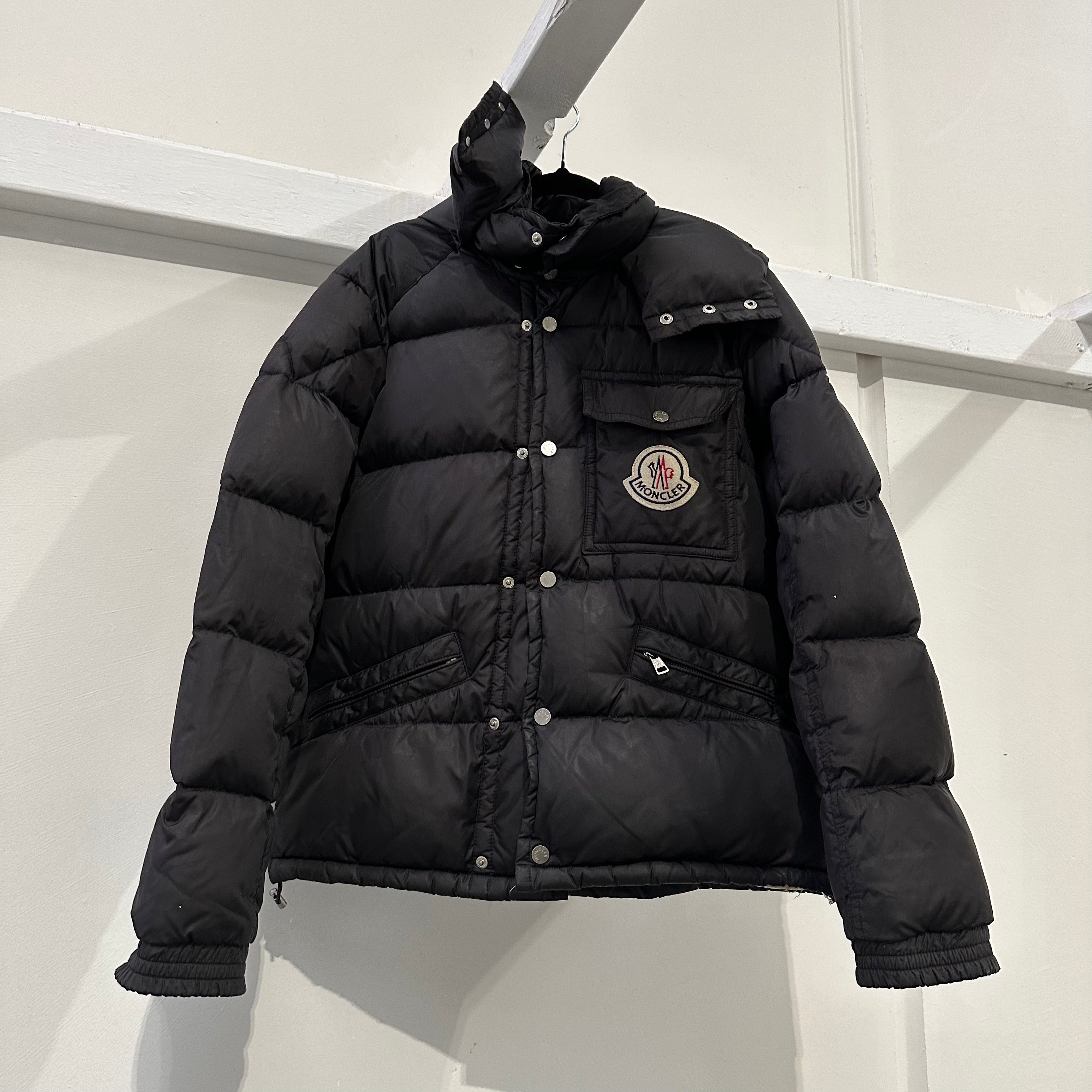 Moncler Black Puffer Logo Jacket Size 2 M Curated by Charbel