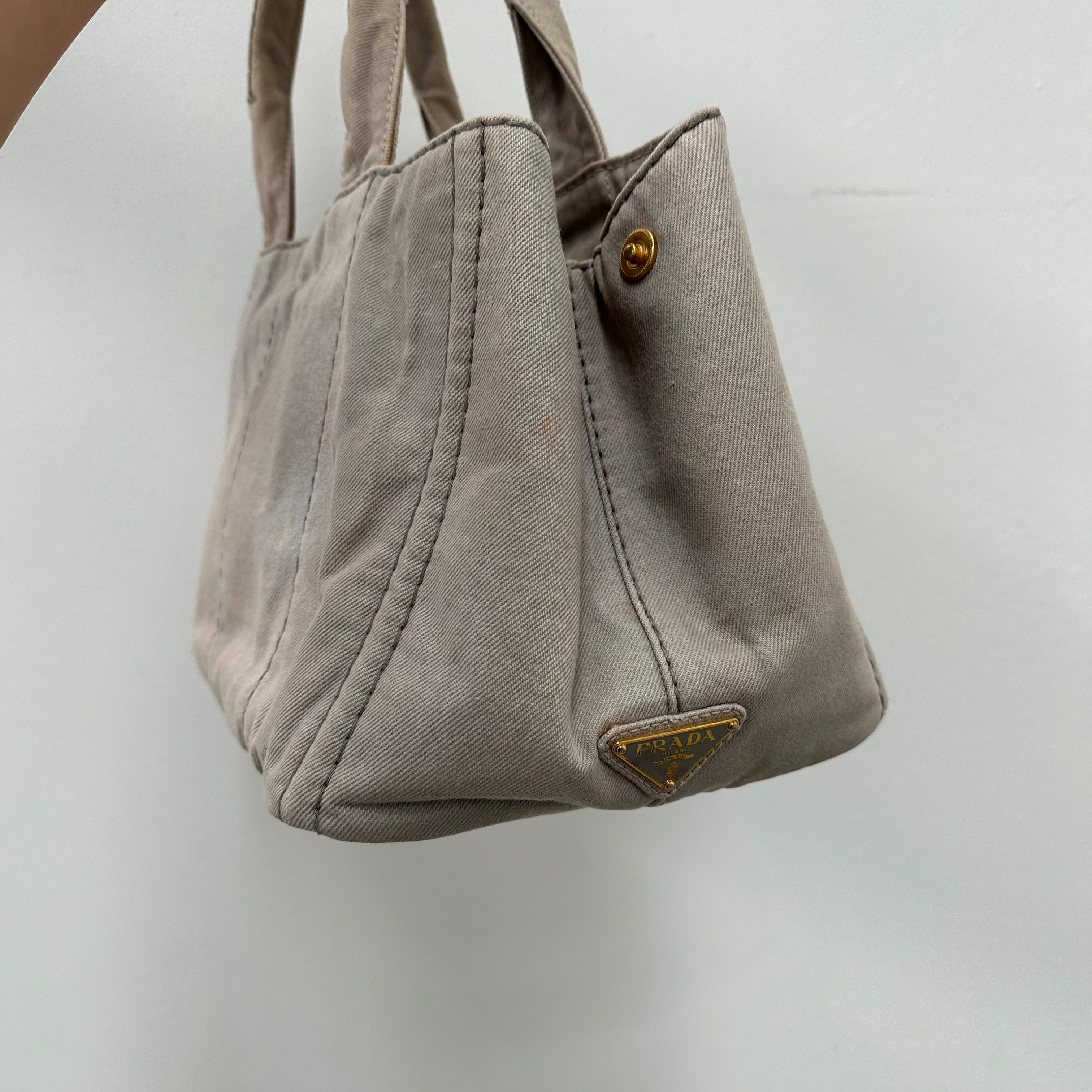 Prada Canapa MM Hand Bag Canvas Grey