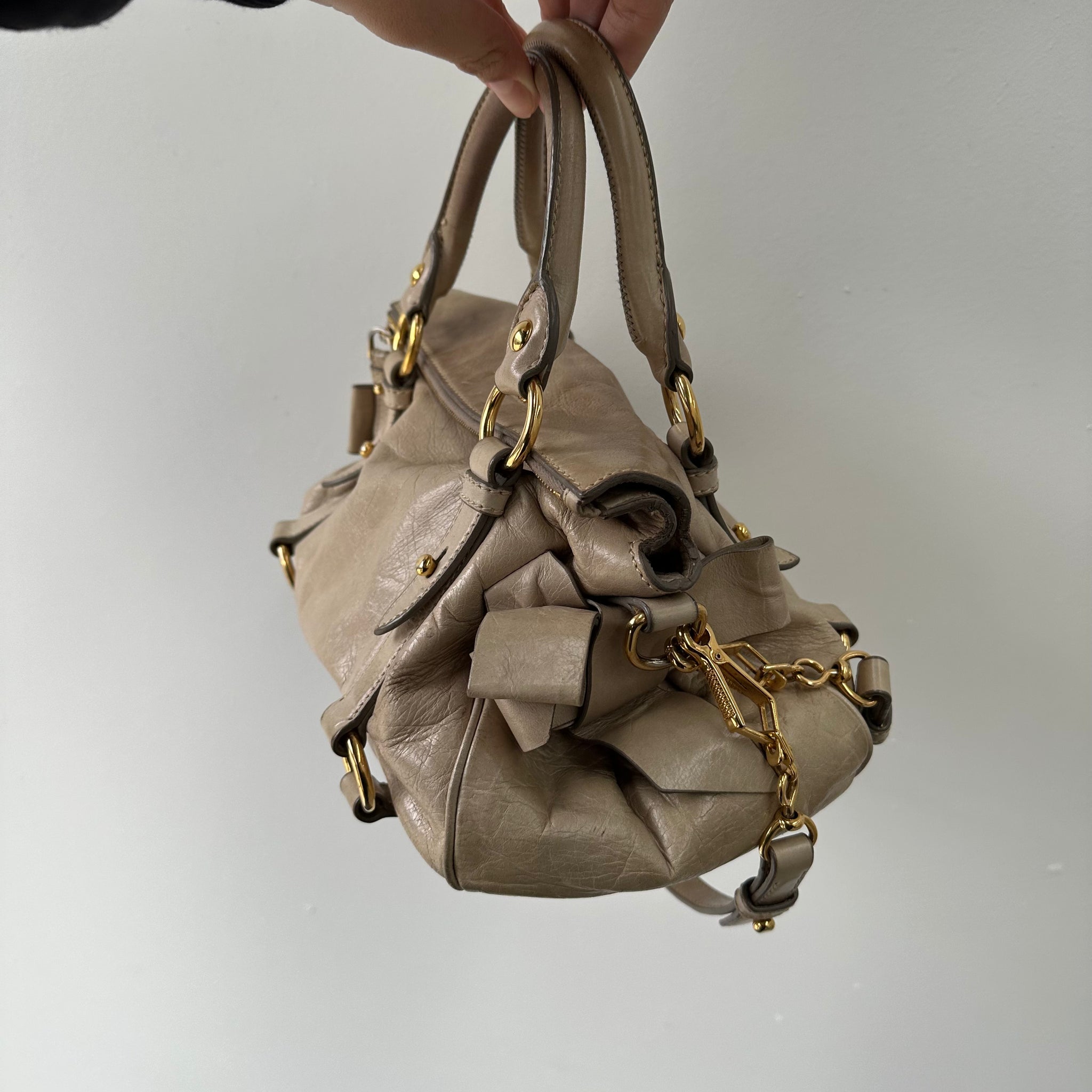 Miu Miu Beige Leather Shoulder Bag