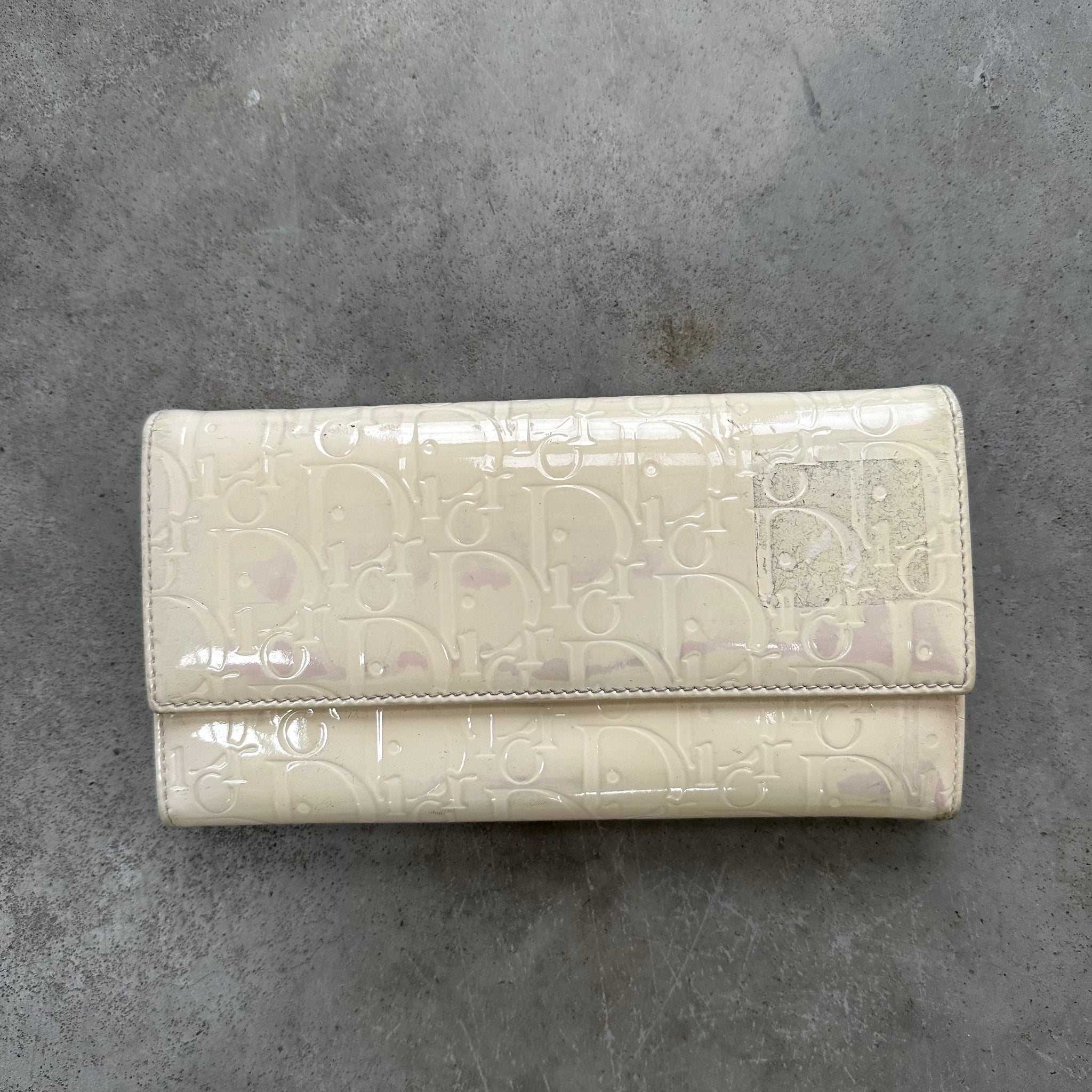 Dior Cream Logo Print Long Wallet