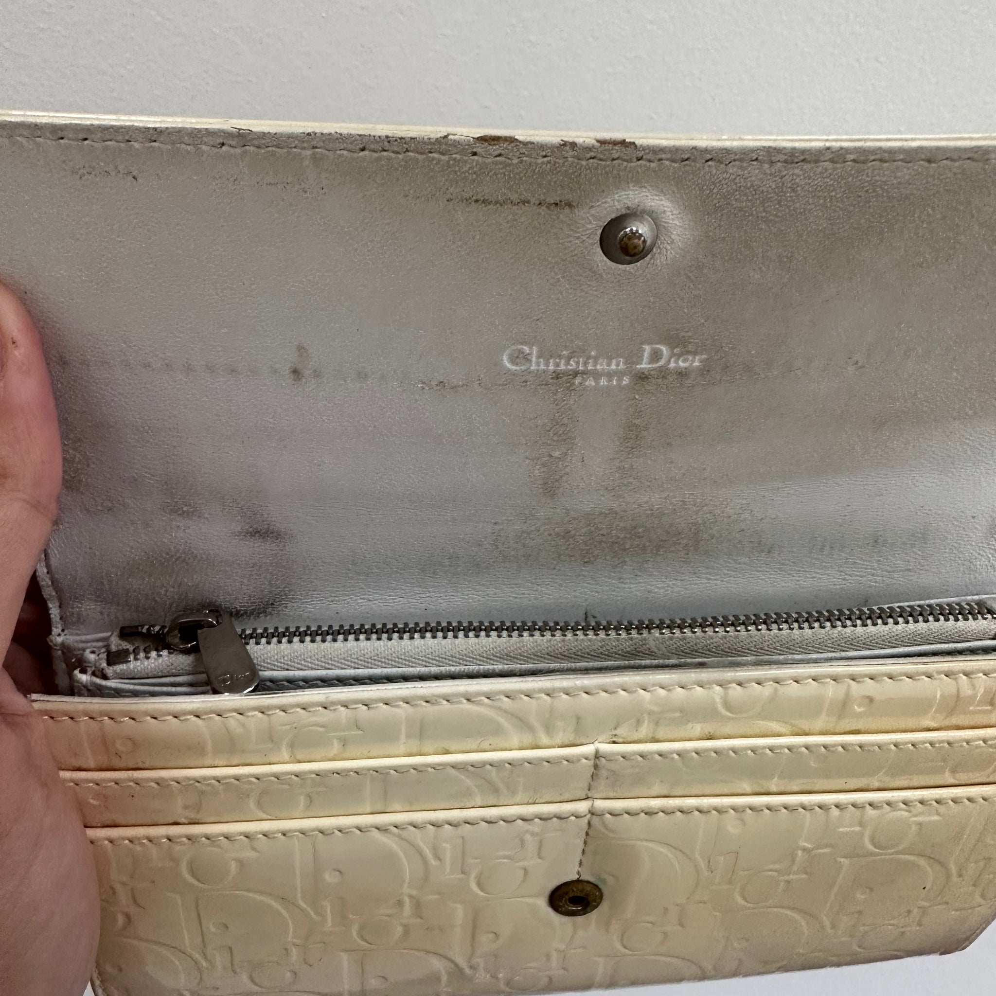 Dior Cream Logo Print Long Wallet