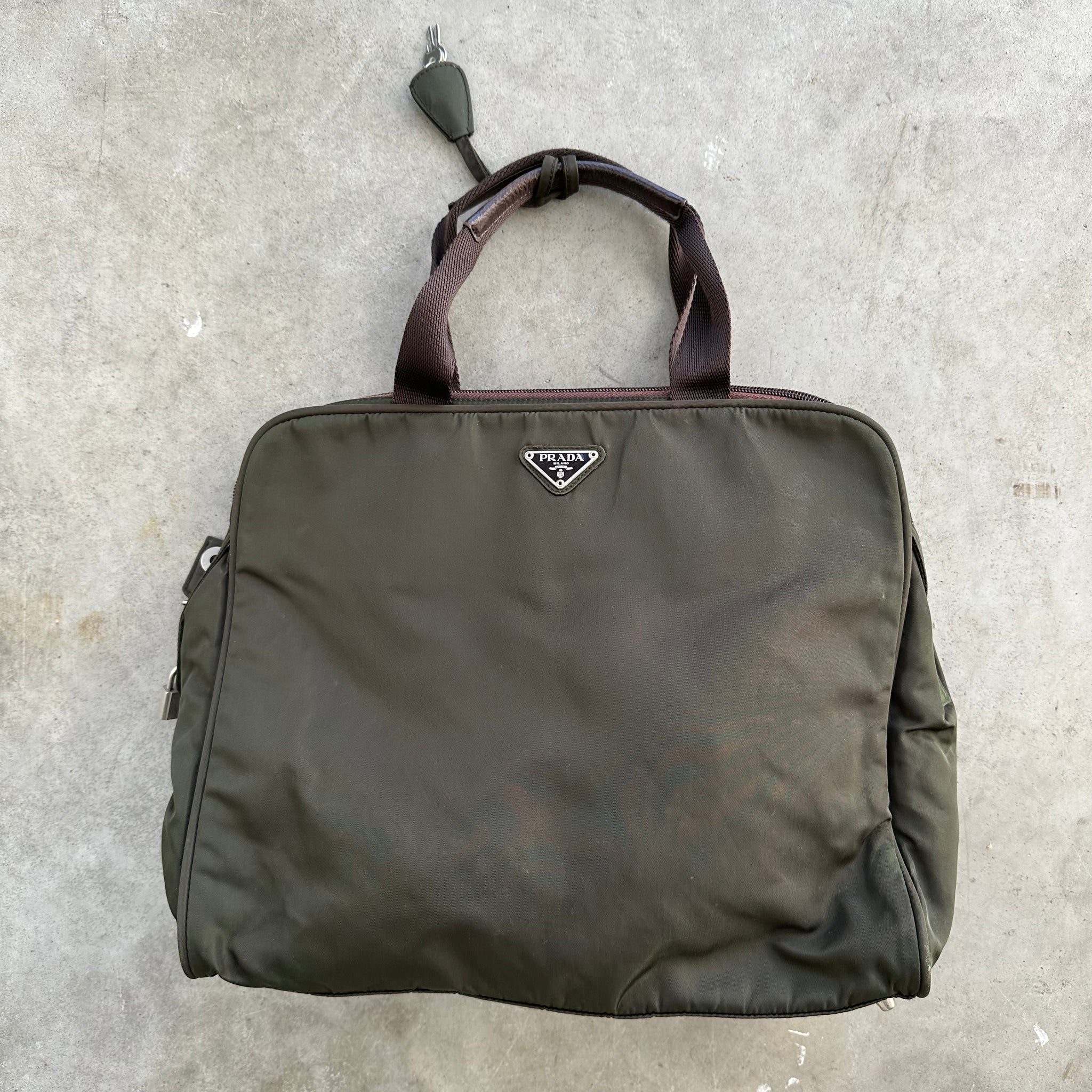 Prada Large Zip Around Hand Bag Nylon Khaki