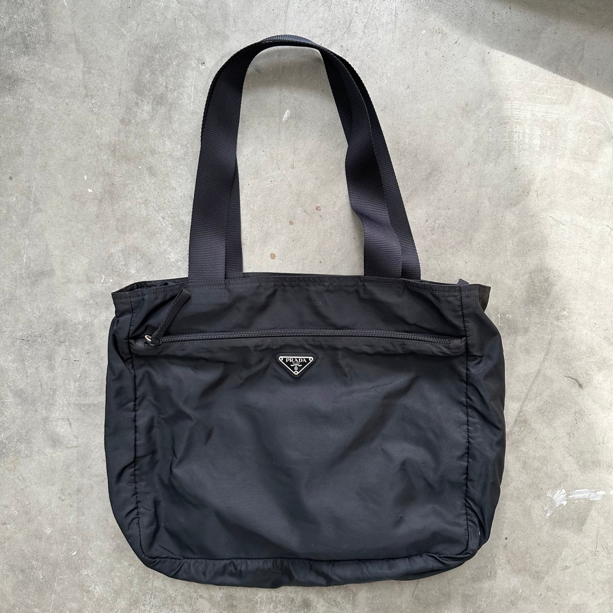 Prada Large Front Zip Tote Bag Black