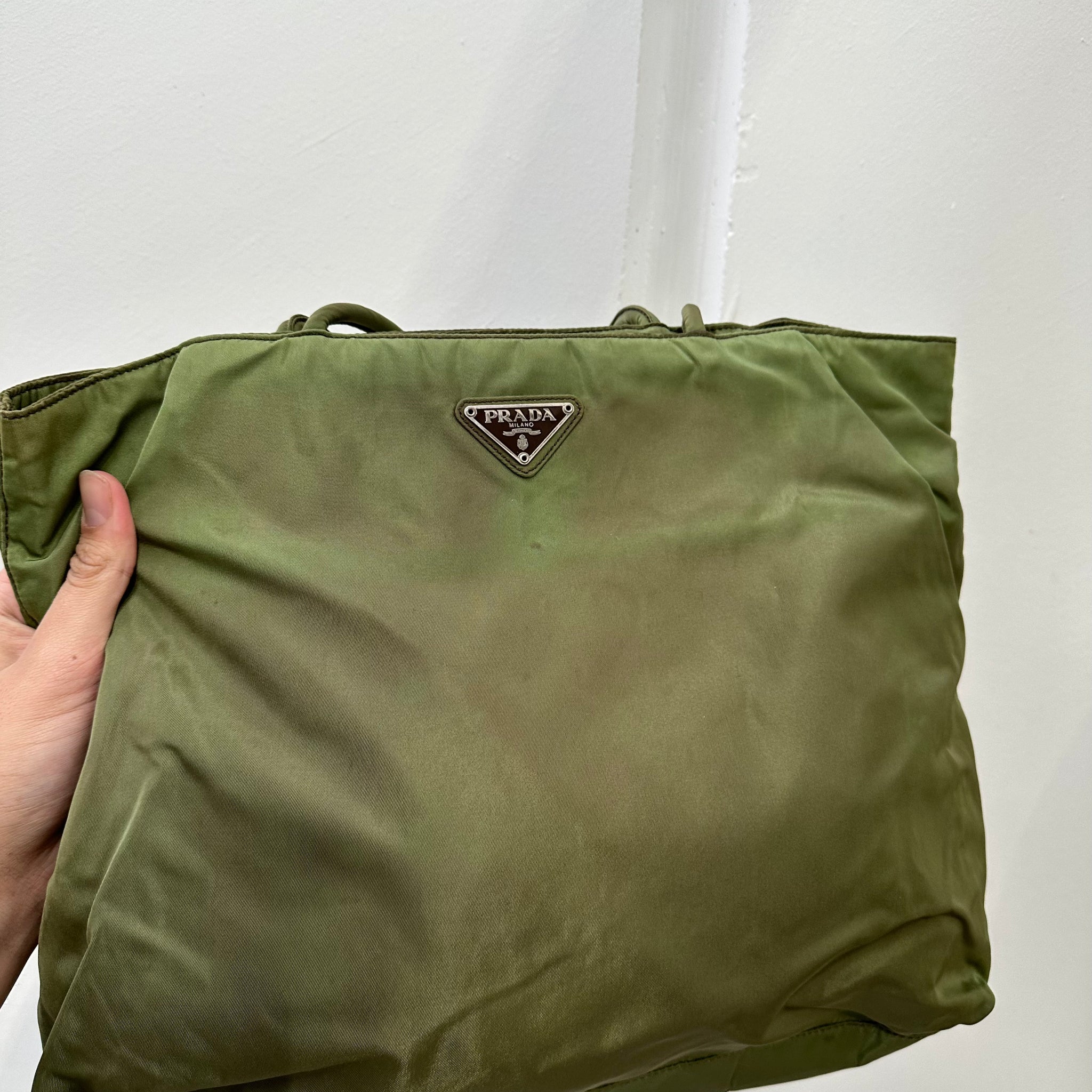Prada Green Nylon Tote Shoulder Bag