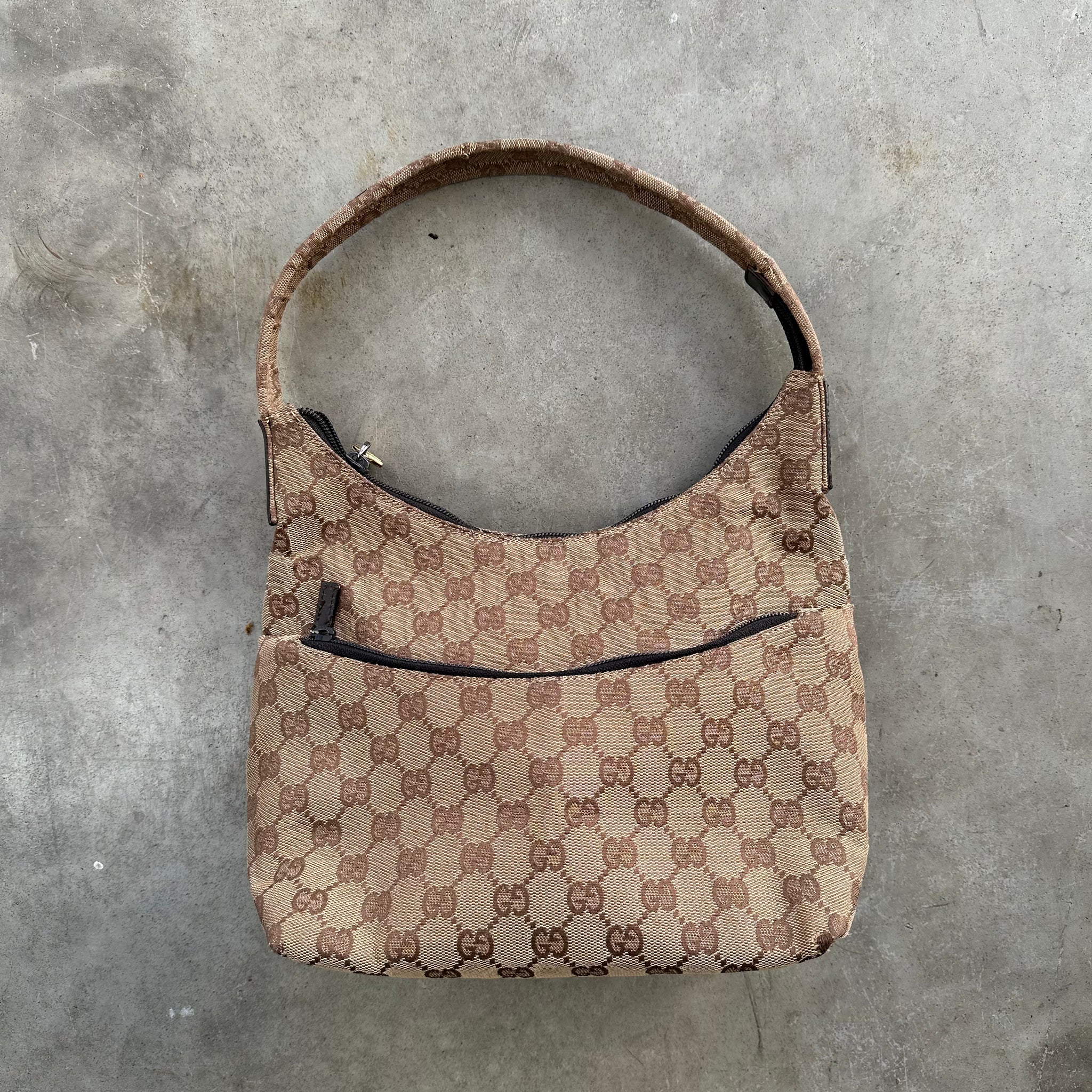 Gucci Front Zip Shoulder Bag Canvas