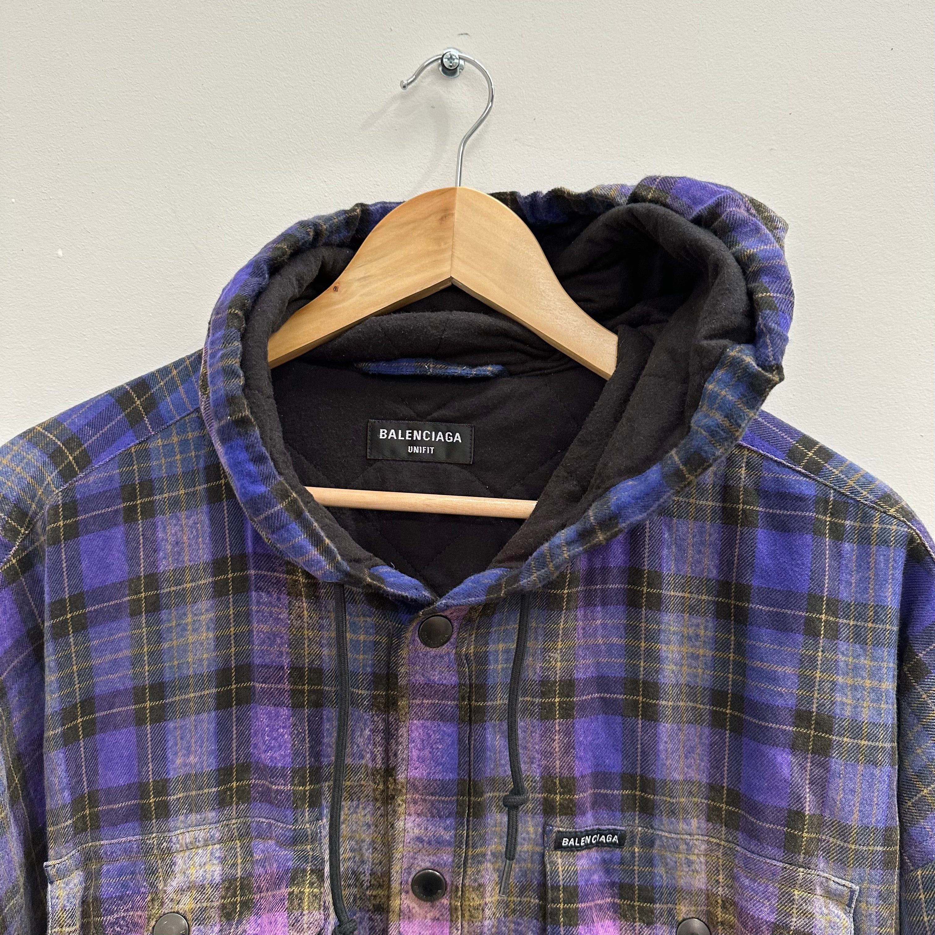 Balenciaga Oversized Bleached Checked Cotton-Flannel Hooded