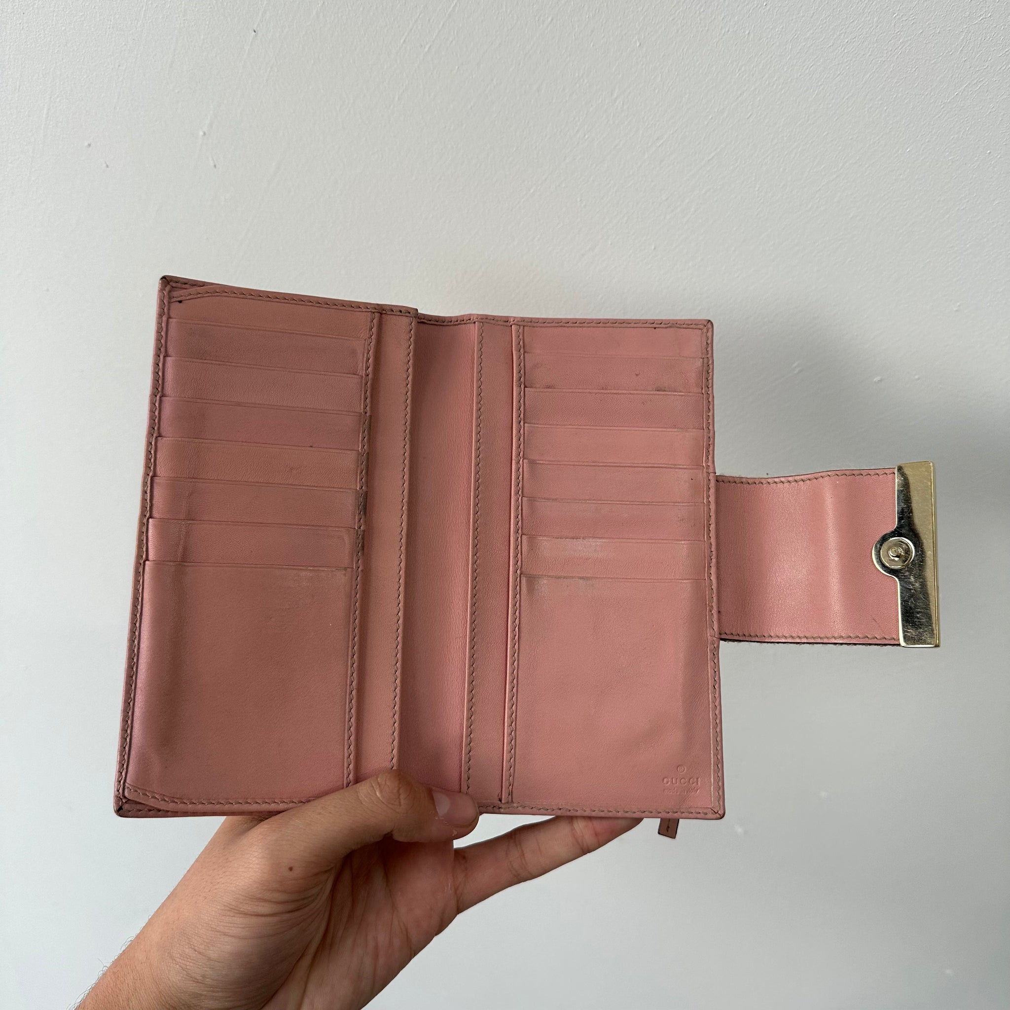 Gucci GG Logo Pink Canvas Leather Long Bifold Wallet