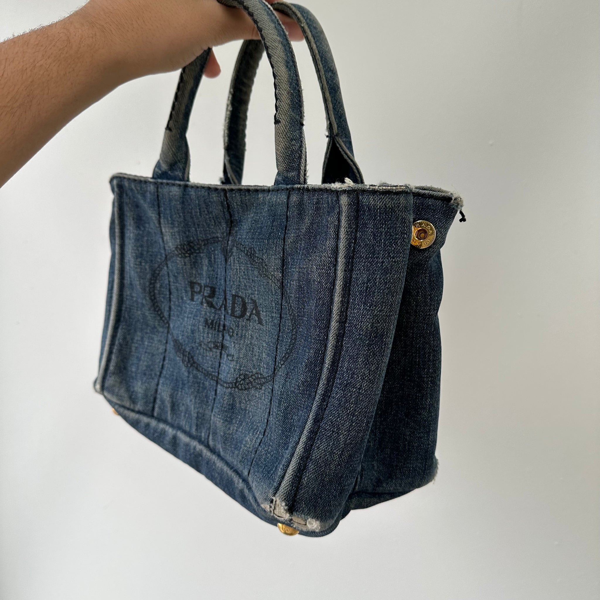 Prada Canapa Mini Tote Bag Denim