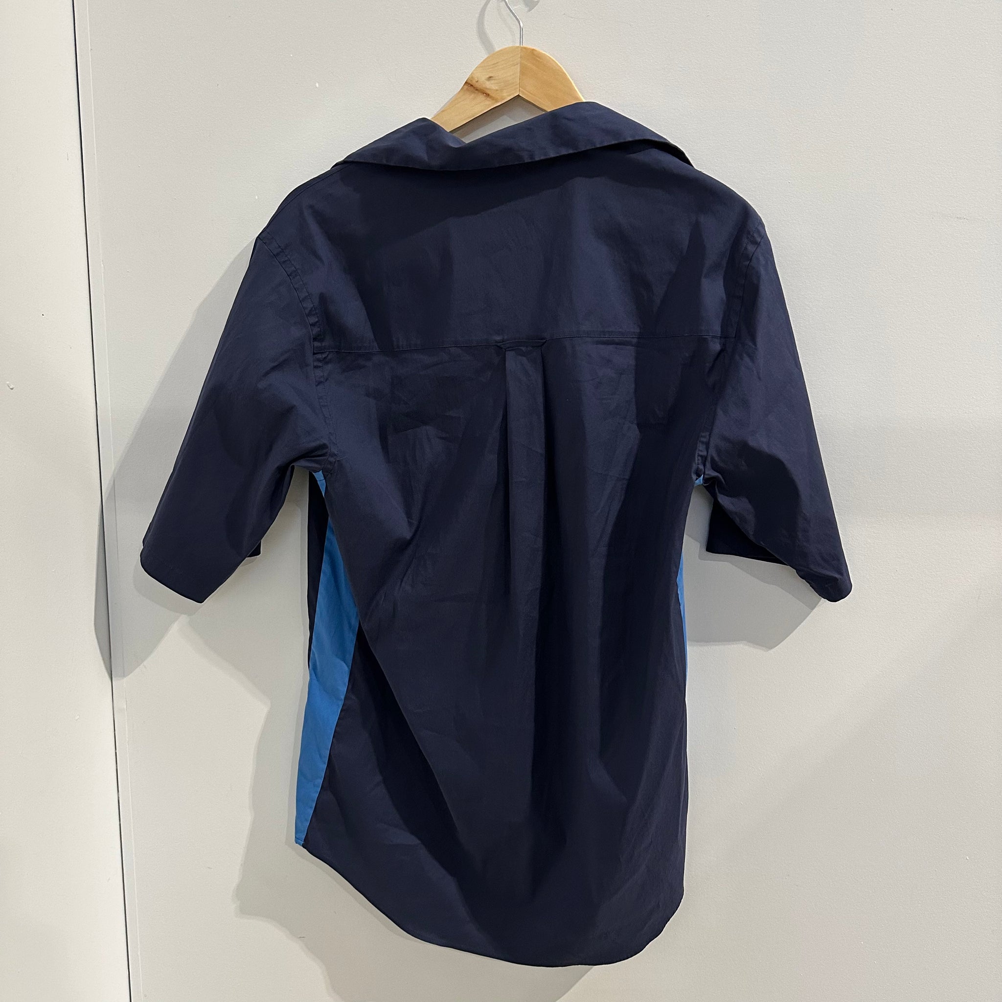 Prada Two Tone Blue Logo Button Shirt Size XS Fits M-L