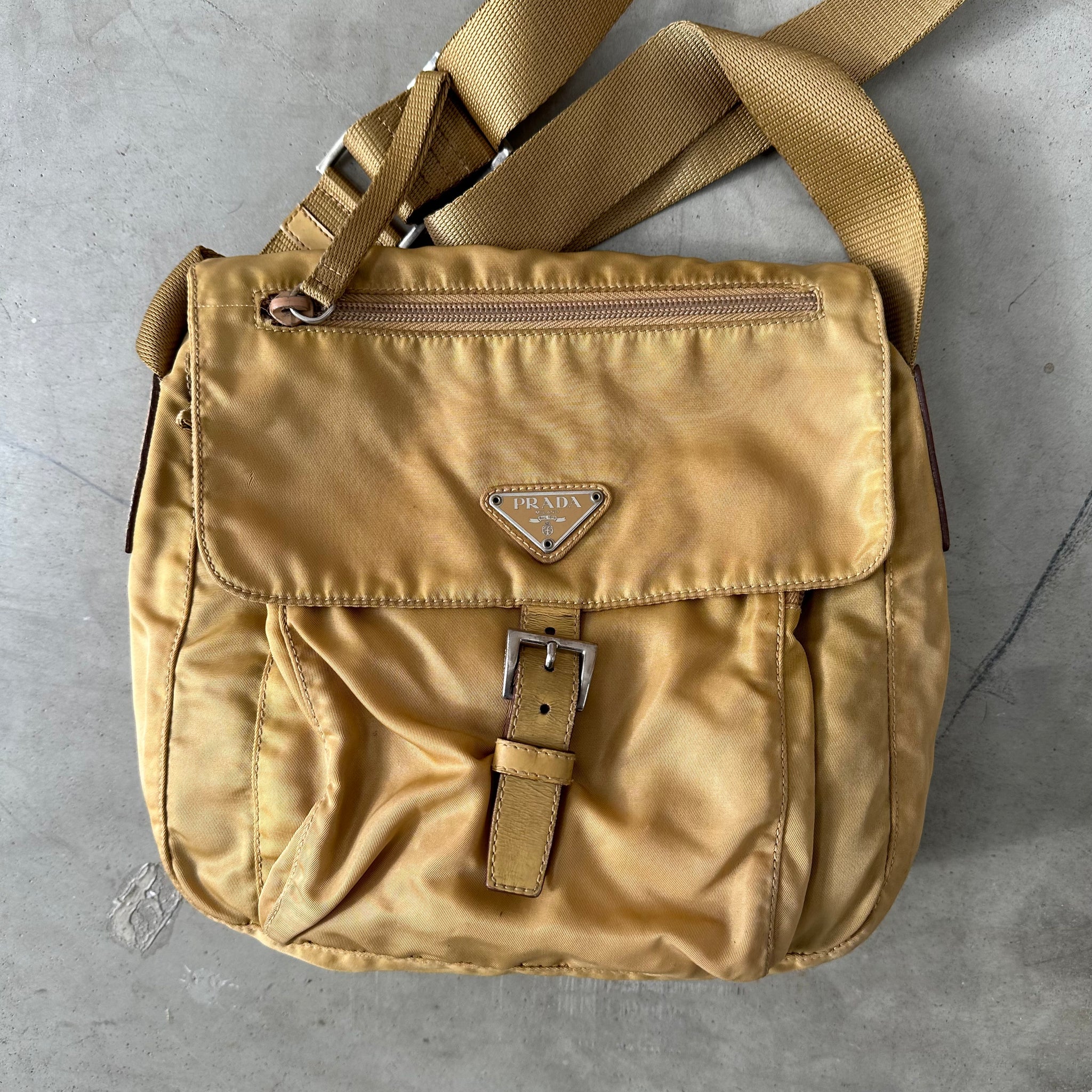 Prada Beige Front Buckle Messenger Bag