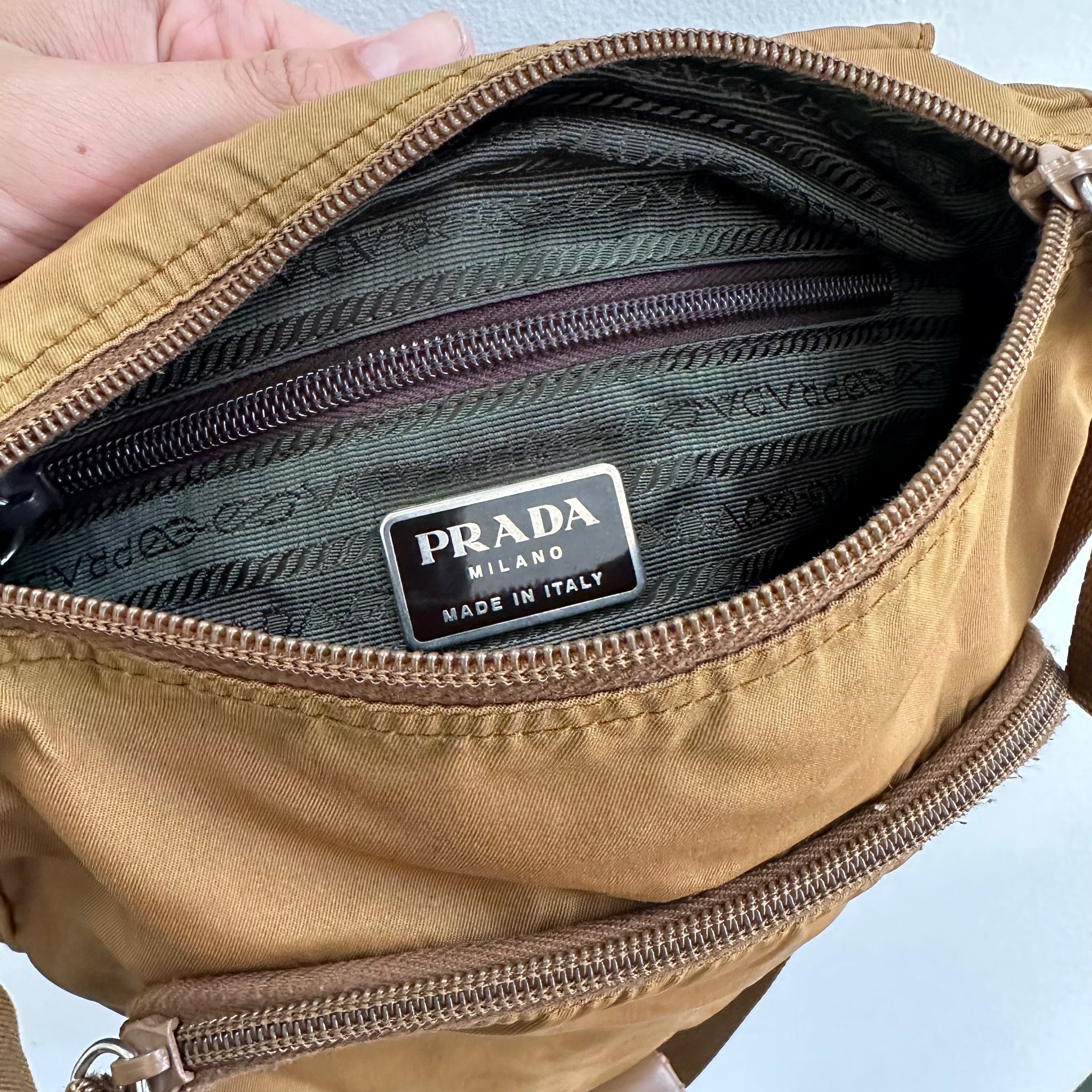 Prada Messenger Crossbody Bag Nylon Caramel Brown