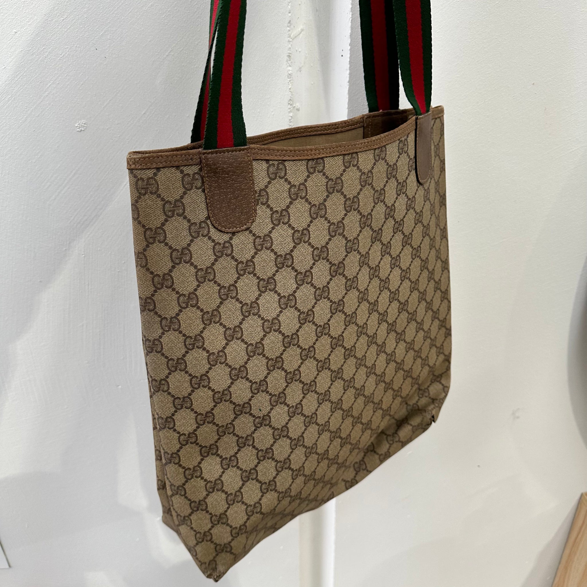 Gucci Striped Strap Logo Tote Bag