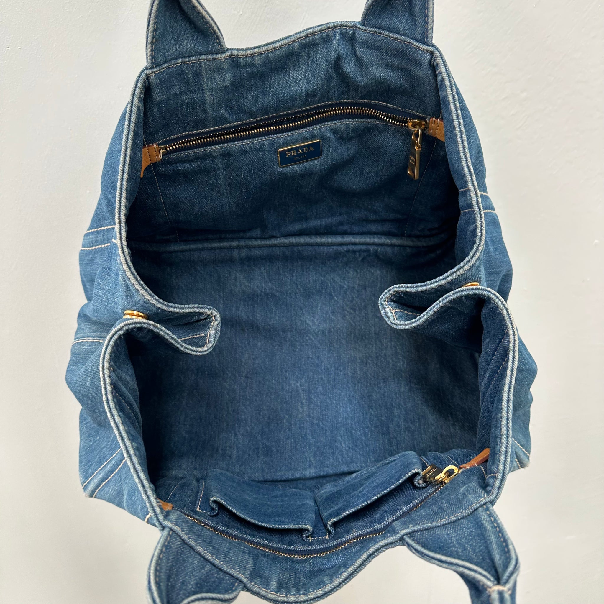 Prada Canapa GM Hand Bag Denim Blue
