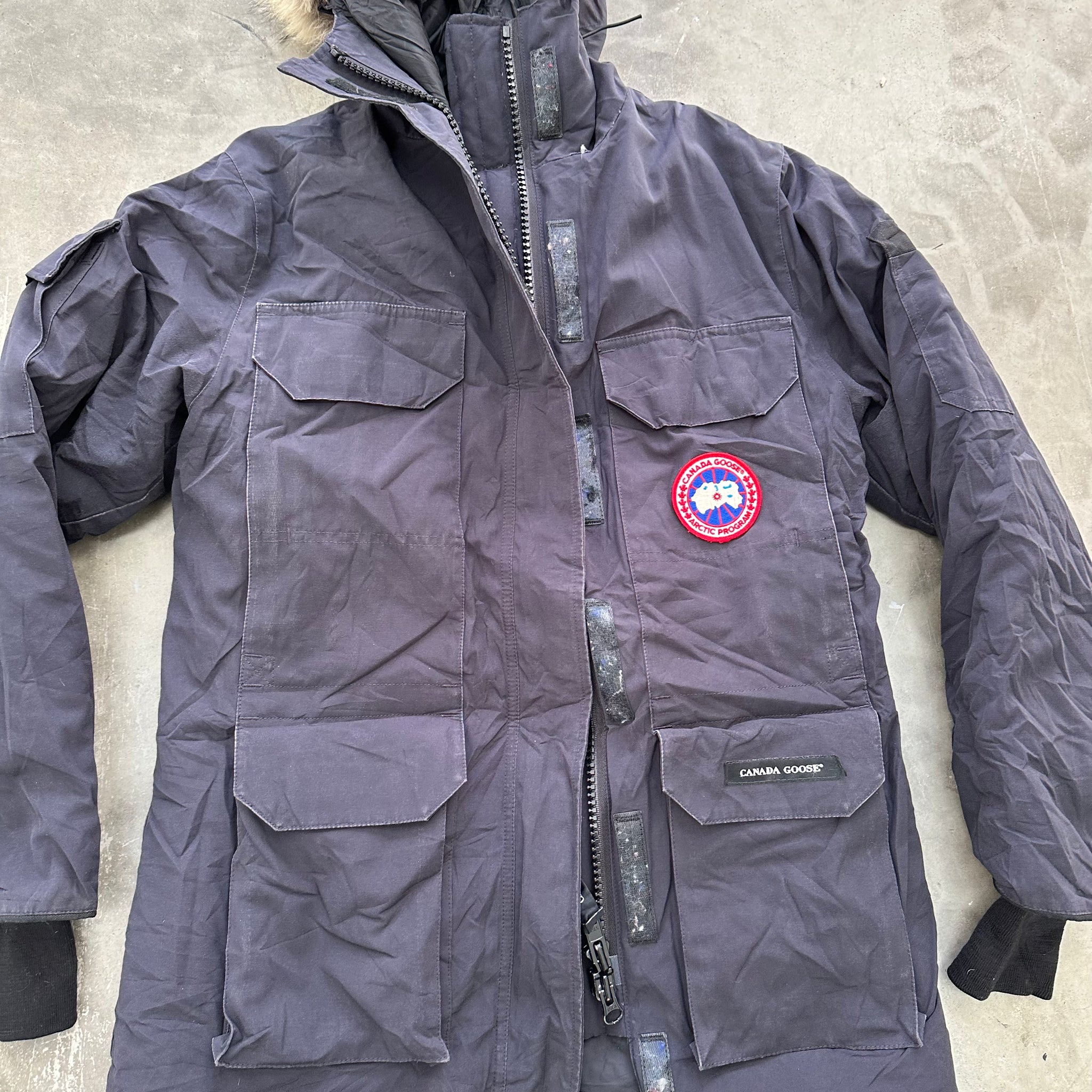 Canada Goose Expedition Logo-Patch Detailed Fur Parka Navy Jacket Size XS