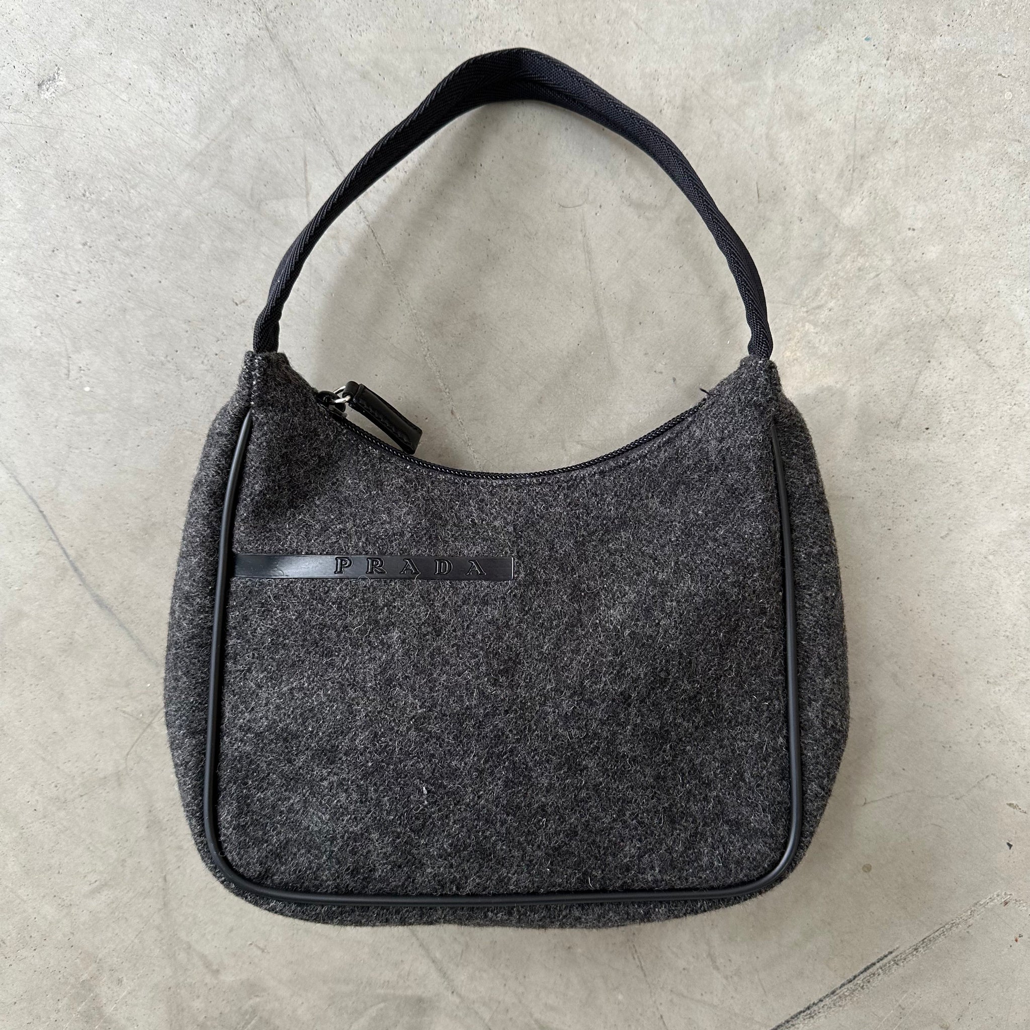 Prada Wool Logo Shoulder Hobo Bag