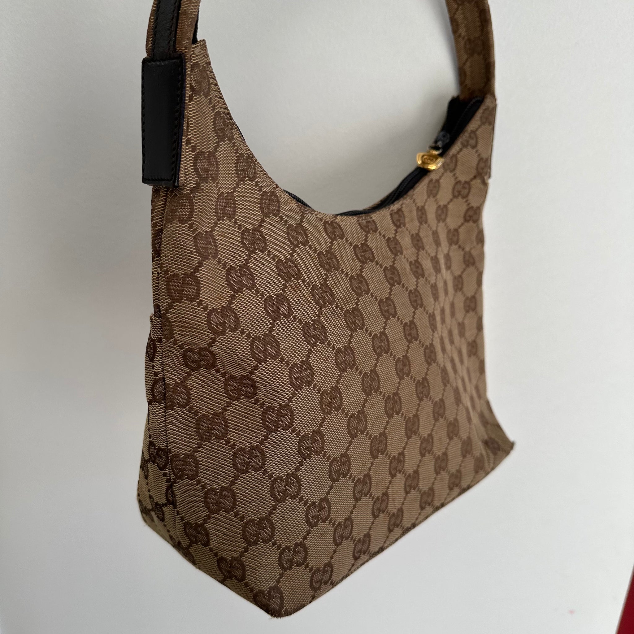 Gucci Front Zip Shoulder Bag Canvas