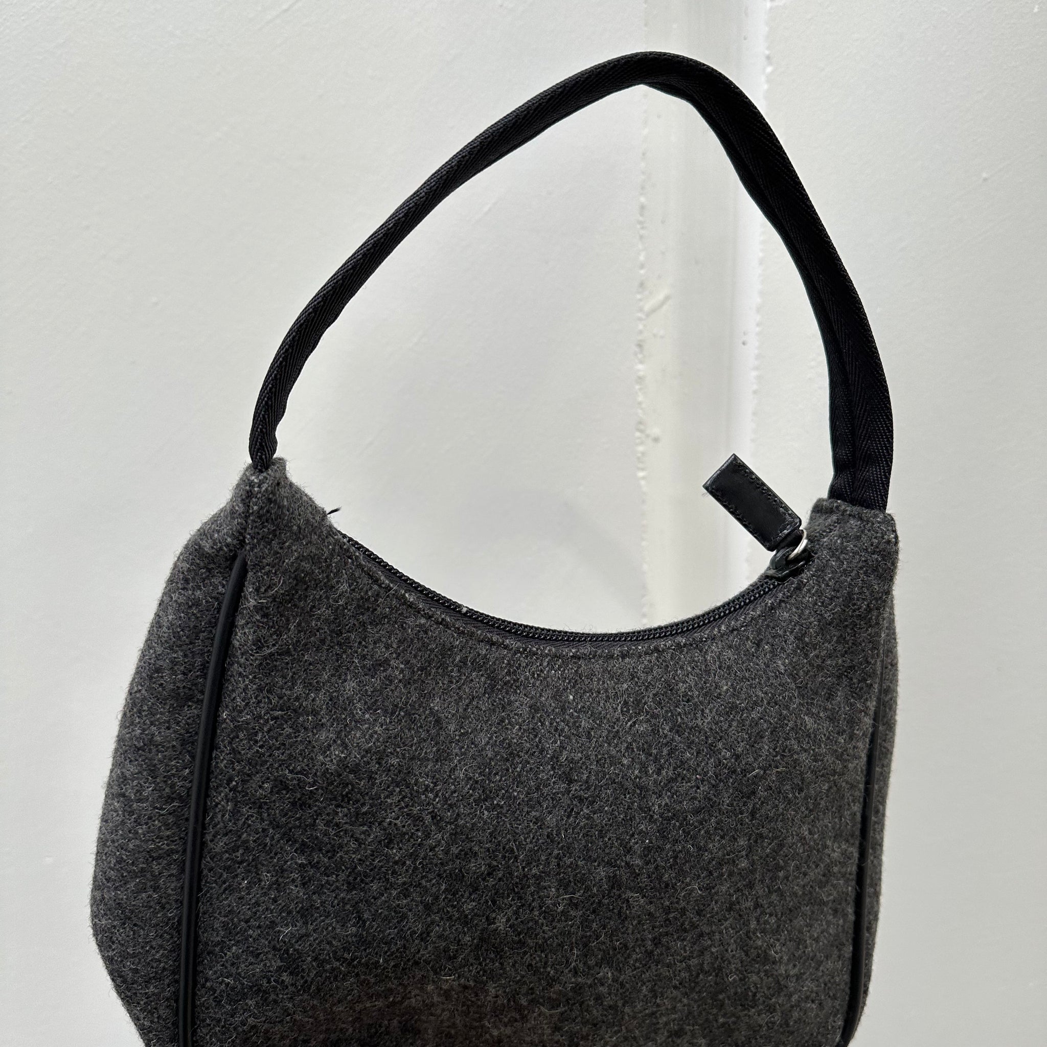 Prada Wool Logo Shoulder Hobo Bag