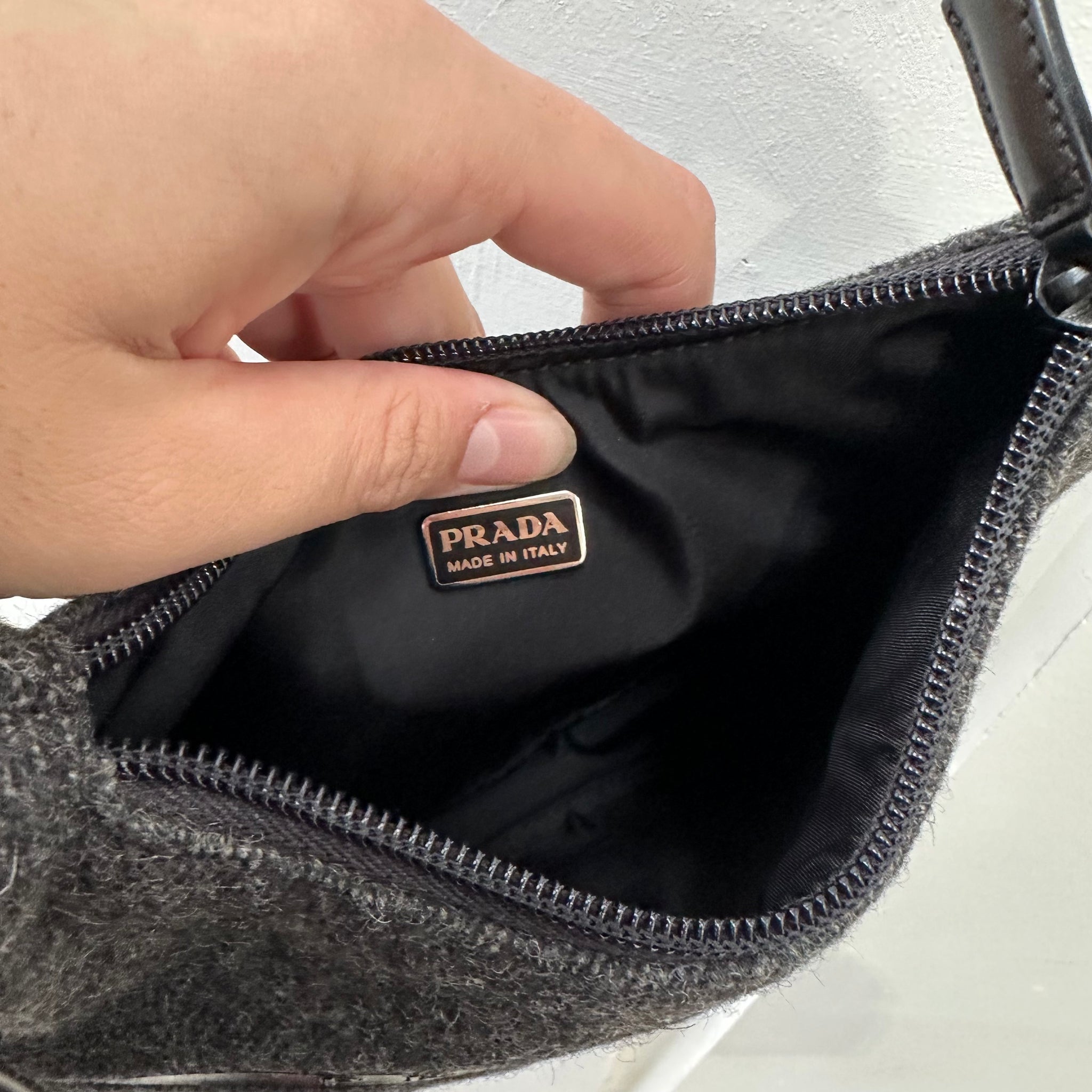 Prada Wool Logo Shoulder Hobo Bag