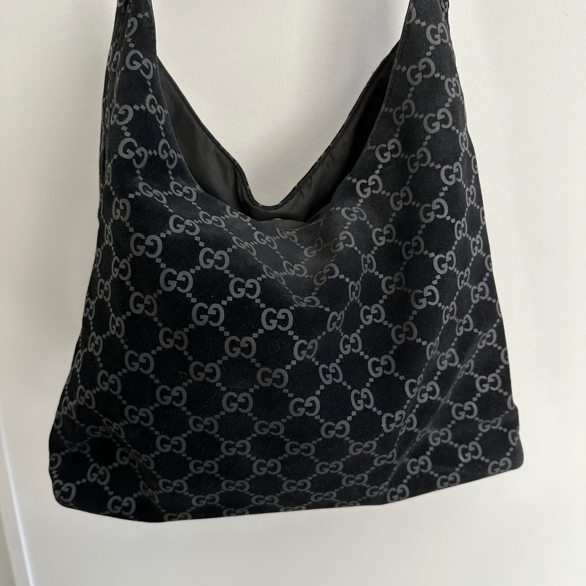 Gucci GG Canvas Hobo Style Shoulder Bag Suede