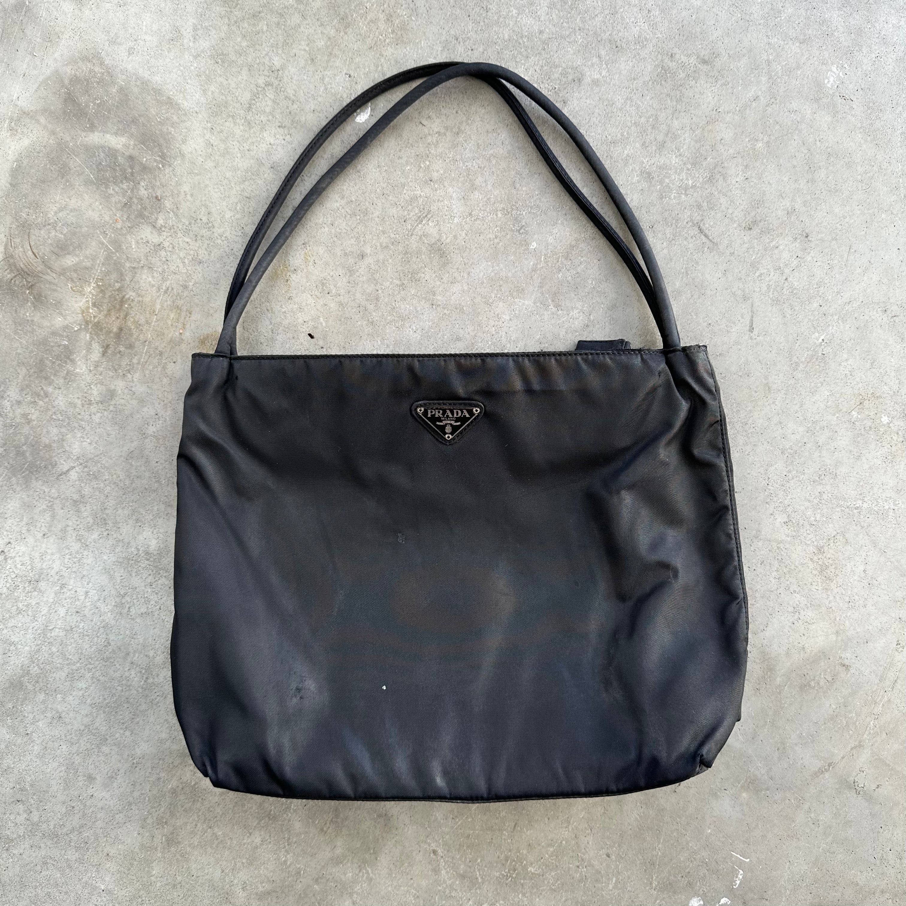 Prada Medium Tote Bag Double Strap Nylon Black