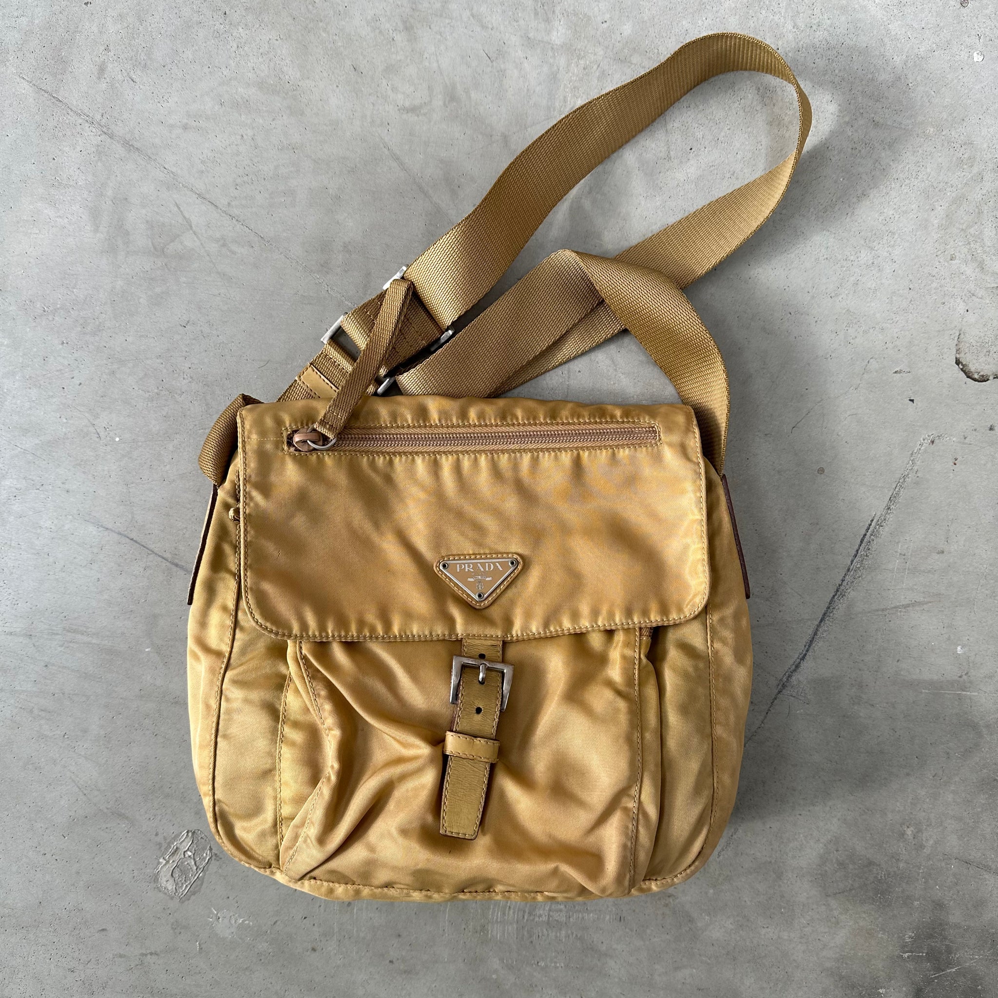 Prada Beige Front Buckle Messenger Bag