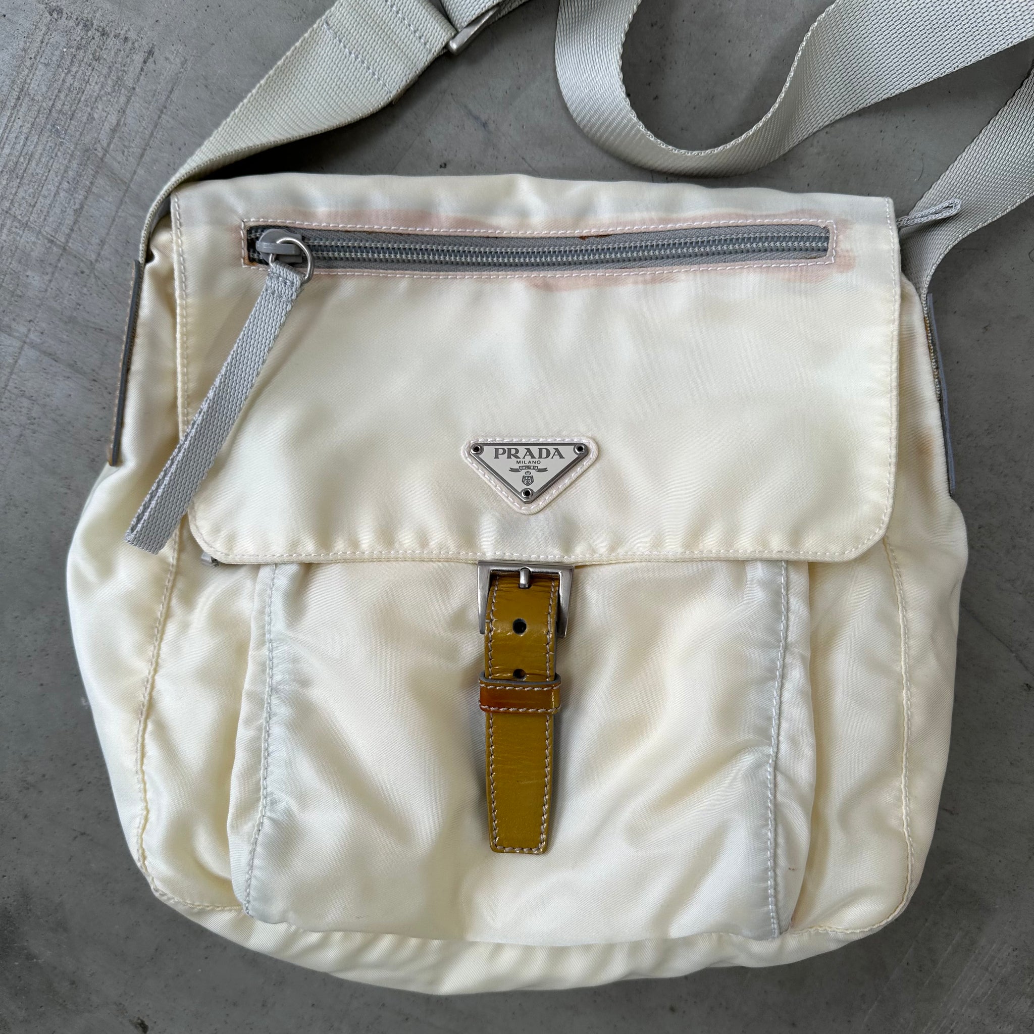 Prada White Front Buckle Messenger Bag