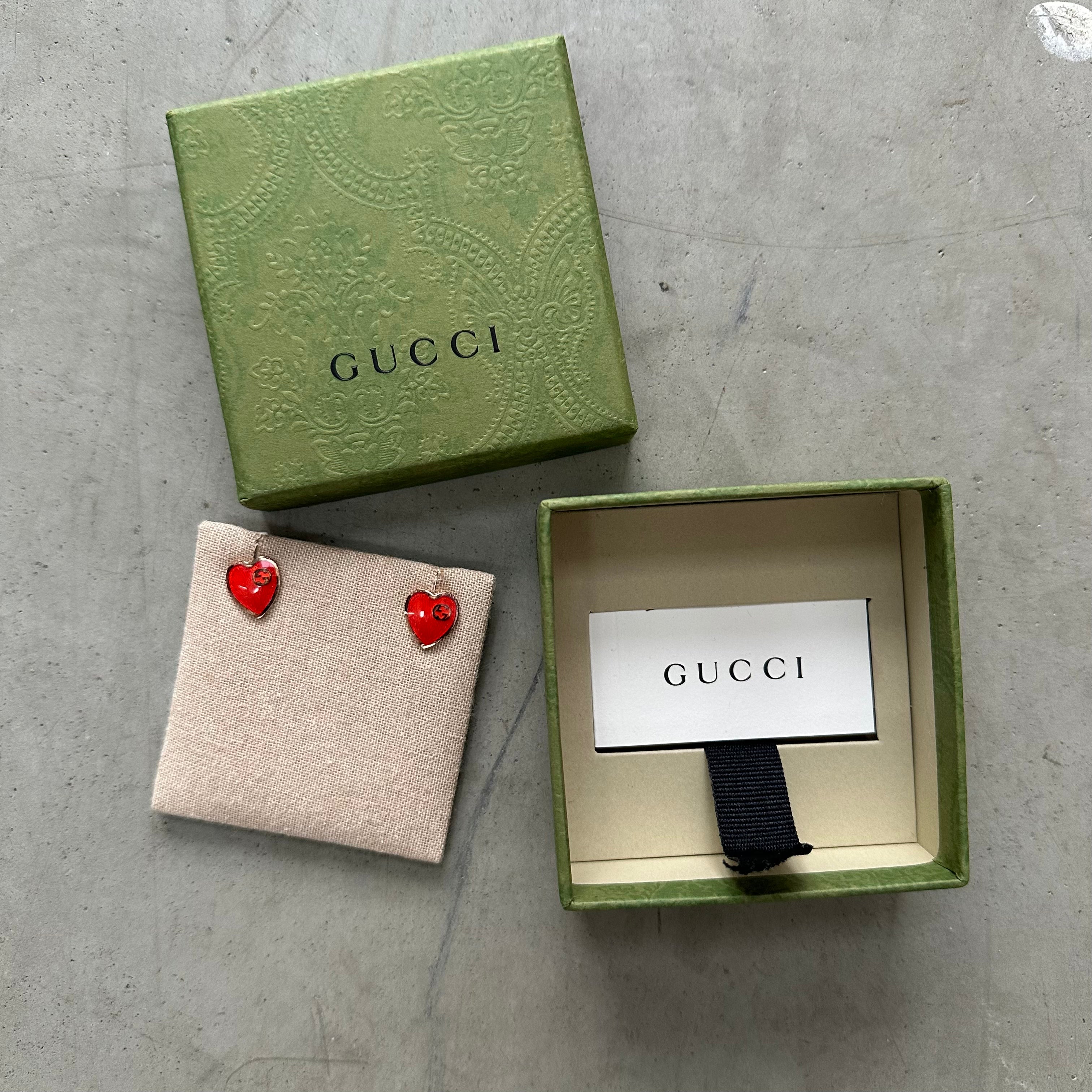 Gucci Red Interlocking G Heart Earrings Curated by Charbel