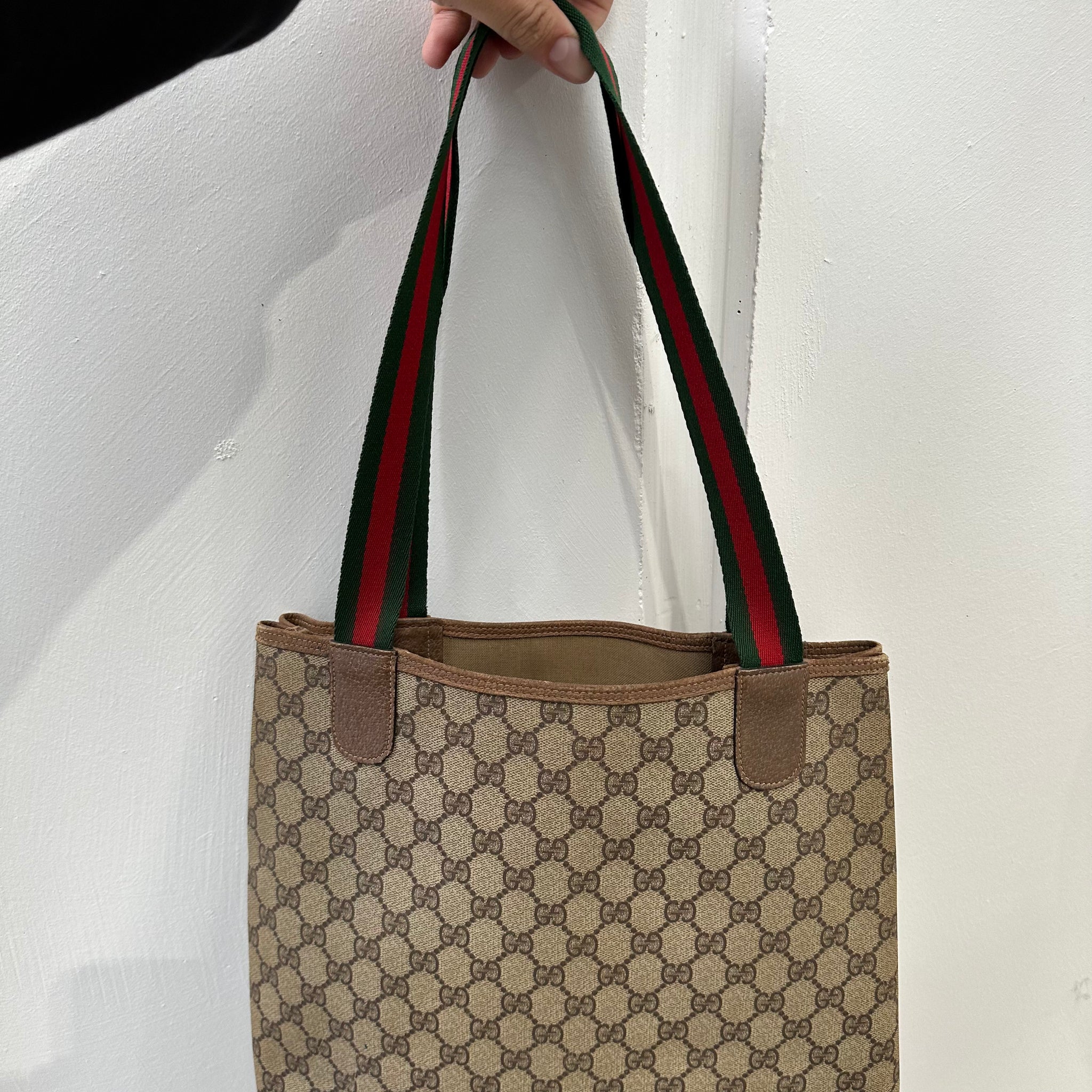Gucci Striped Strap Logo Tote Bag