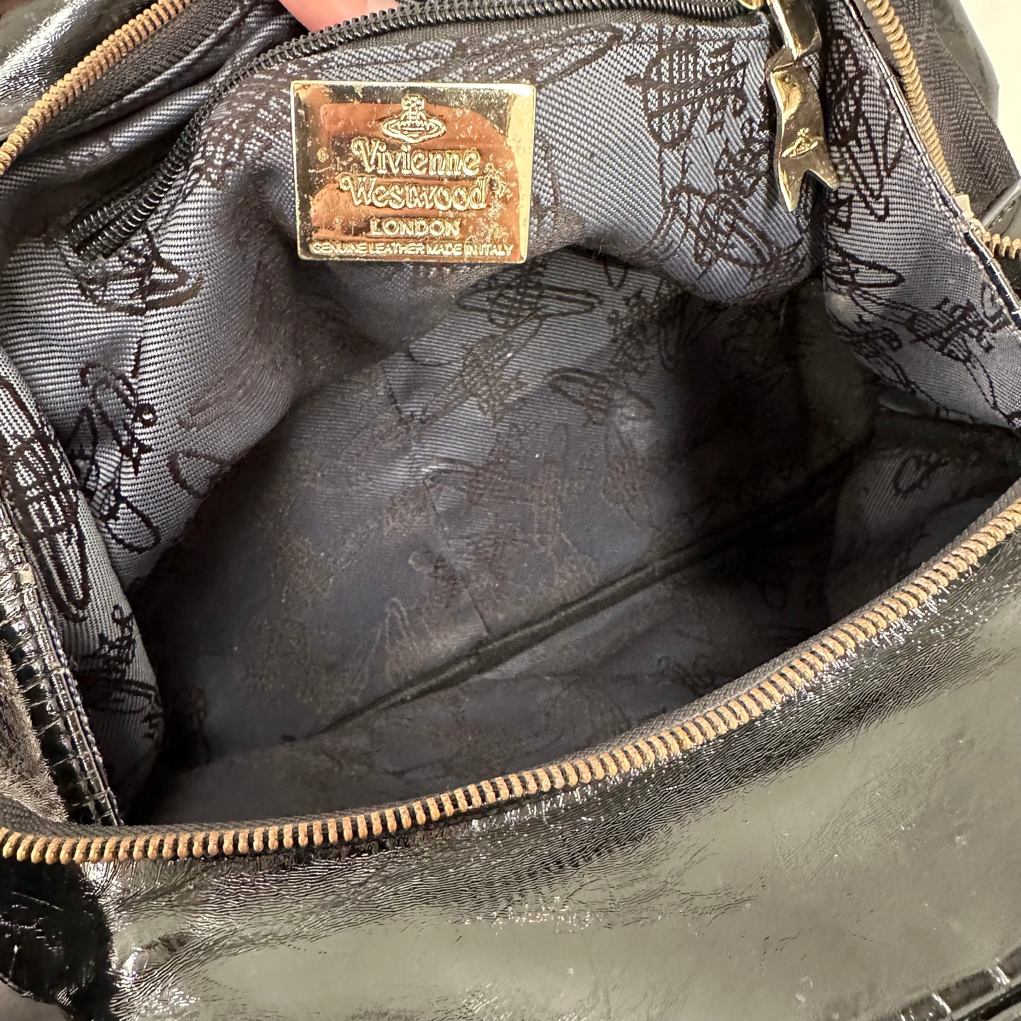 Vivienne Westwood Large Classic Orb Black Patent Leather Tote Bag