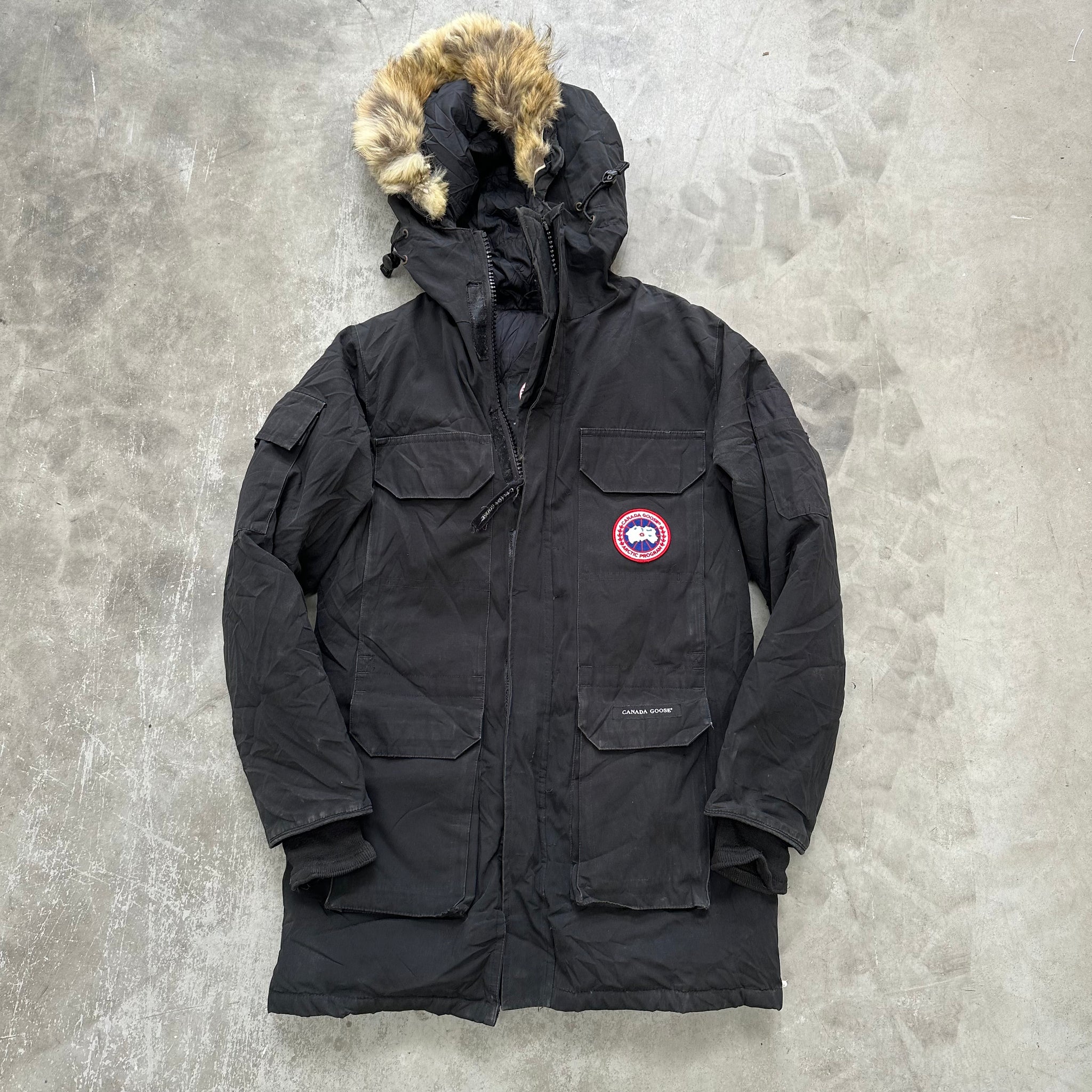 Canada Goose Expedition Logo-Patch Detailed Fur Parka Black Jacket Size XS
