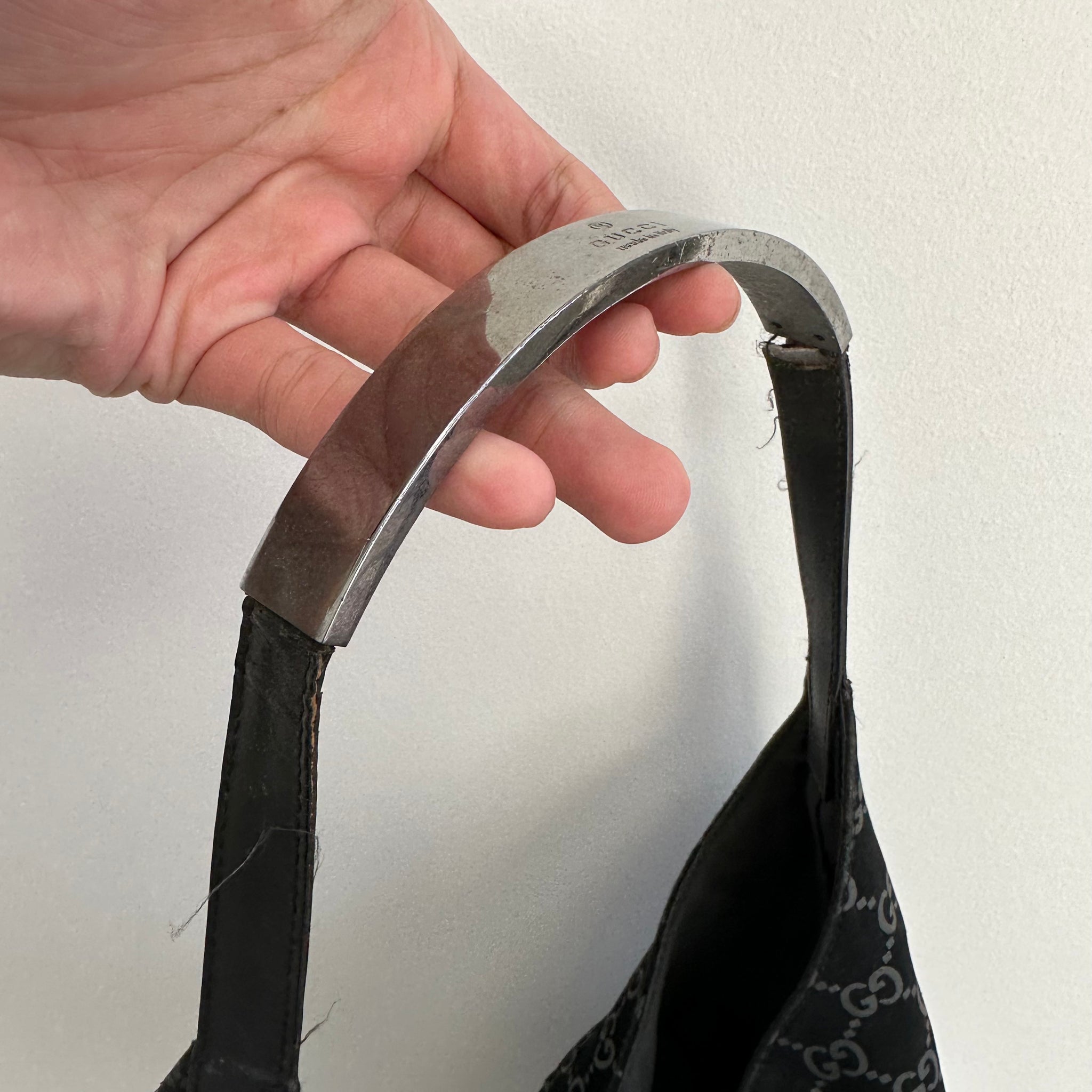 Gucci GG Canvas Hobo Style Shoulder Bag Suede