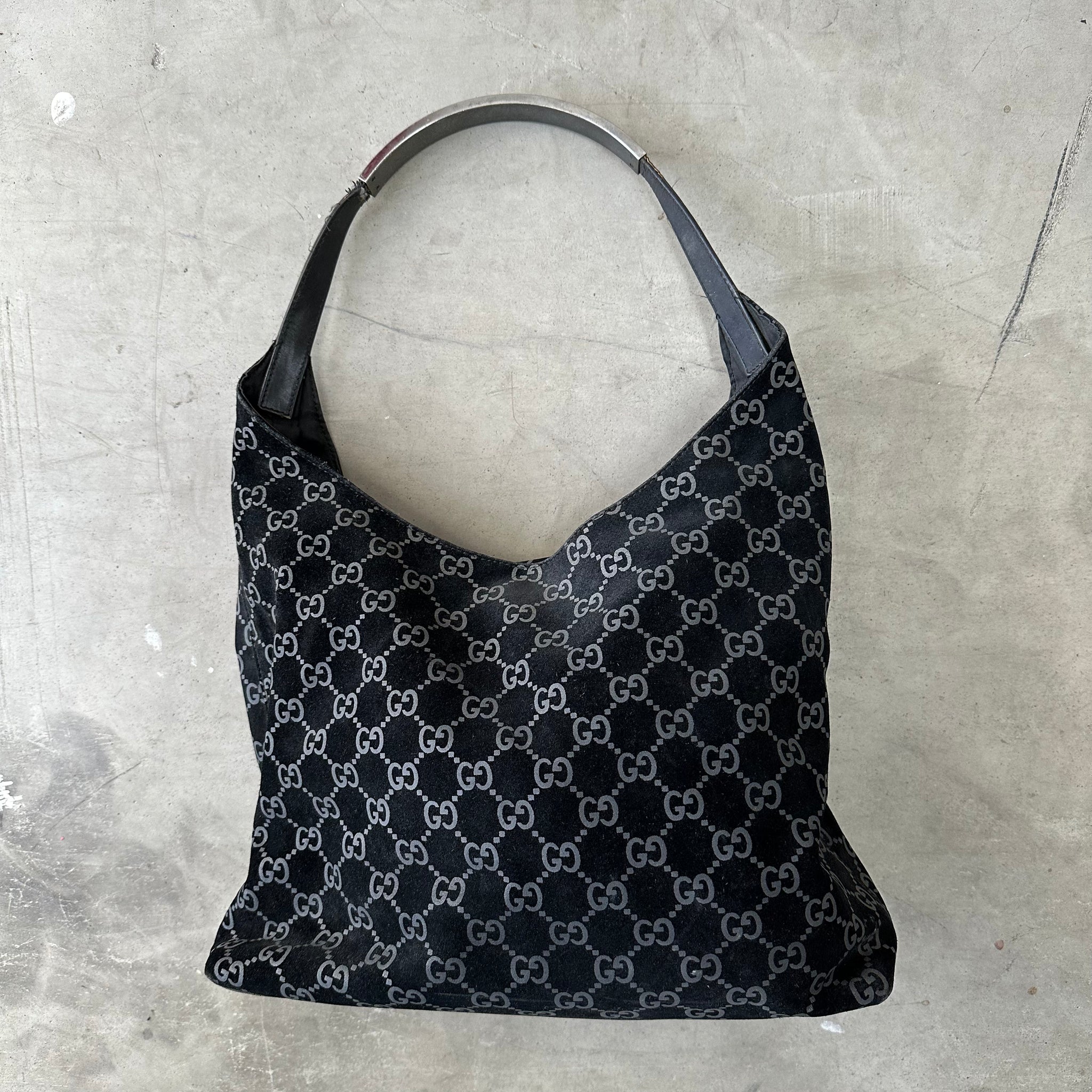 Gucci GG Canvas Hobo Style Shoulder Bag Suede